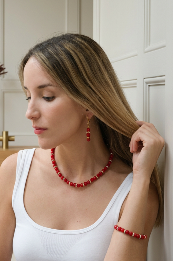 Cherry Red Jewelry Set in Natural Red Agate Stone