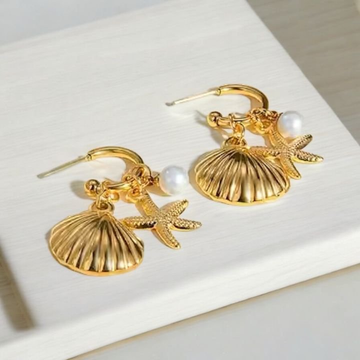 Seashell & Starfish Earrings in Gold
