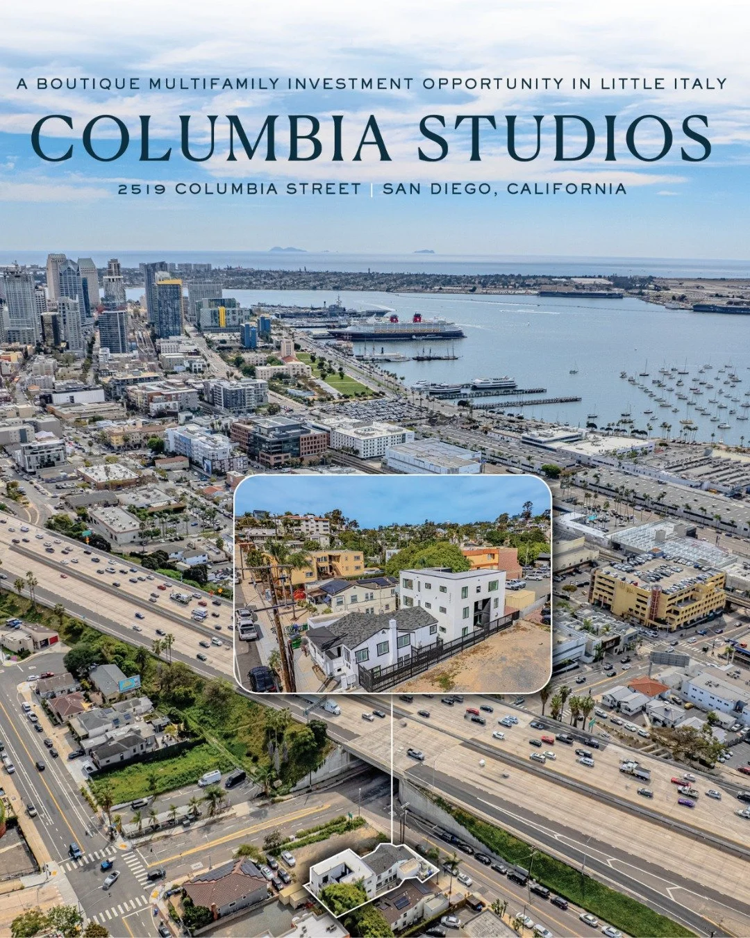 Introducing Columbia Studios! 

2519 Columbia St, San Diego, CA 92103

A 12-Unit multifamily property in San Diego&rsquo;s Little Italy.

Columbia Studios offers a turnkey investment featuring a newly constructed 9-unit studio building and a renovate