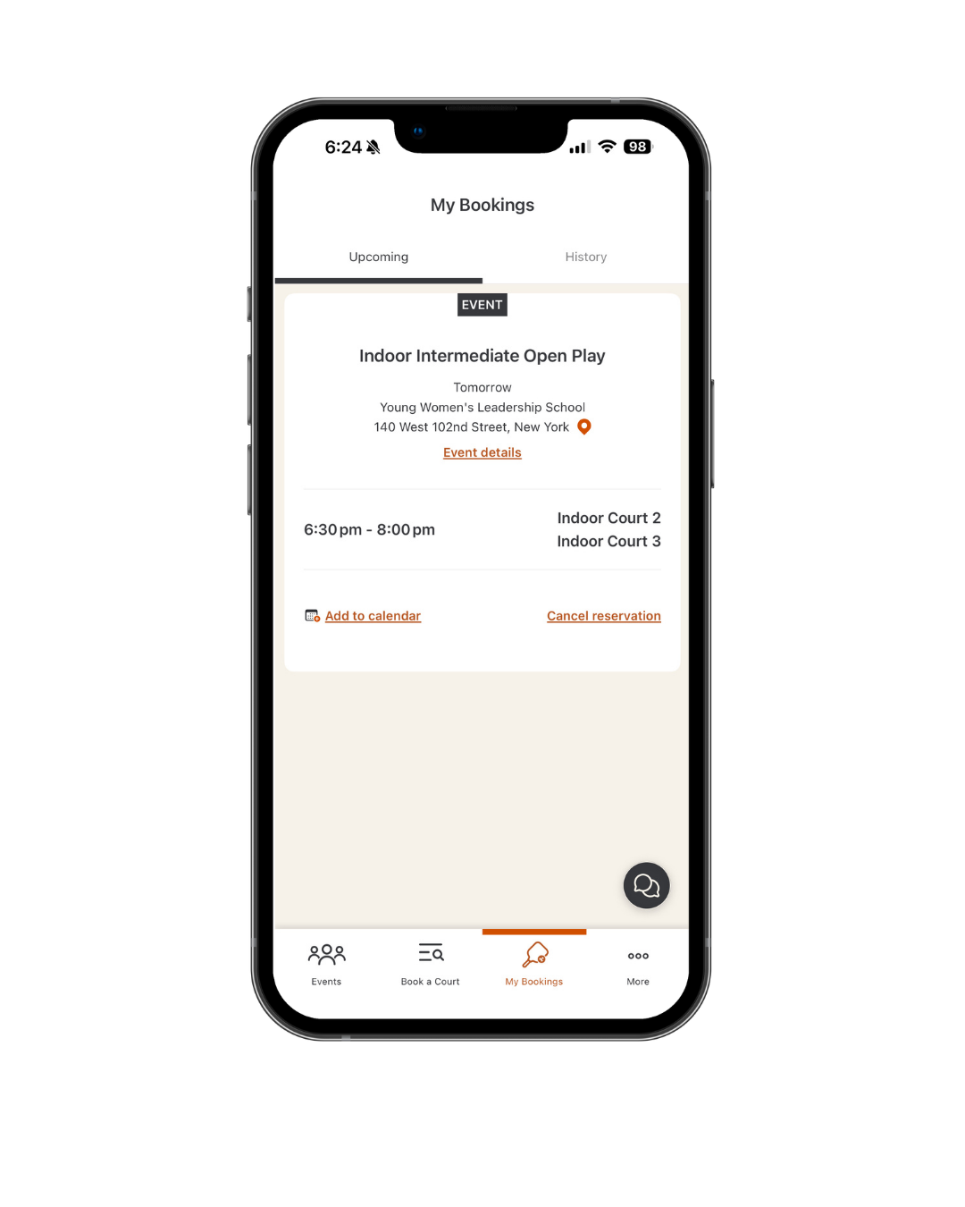 Mobile phone displaying a pickleball profile of Wyatt Chang, an ex-football player interested in pickleball and basketball, with upcoming pickleball game details and suggested friends.