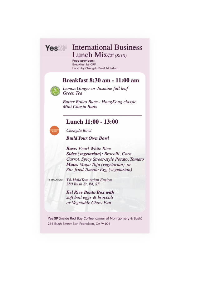 International Breakfast & Lunch 