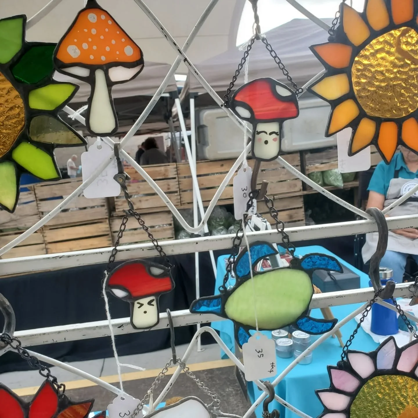Mushroom restock! I know it's been a bit since we've had them, so I made a whole bunch 🙂 we'll be @hickoryncfarmersmarket until 1pm today.

#stainedglass 
#smallbusiness 
#shoplocal 
#suncatchers 
#Ironworks
#Glassworks 
#hickorync 
#hickoryfarmersm