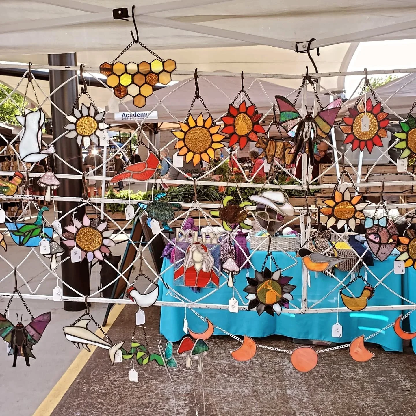 Last minute mothers day shopping? We got you covered with a bunch of unique handmade gifts! We have several restocks this with us as well. Come see us @hickoryncfarmersmarket we'll be here until 1pm today.

#mothersdaygift 
#Ironworks 
#staindglass 

