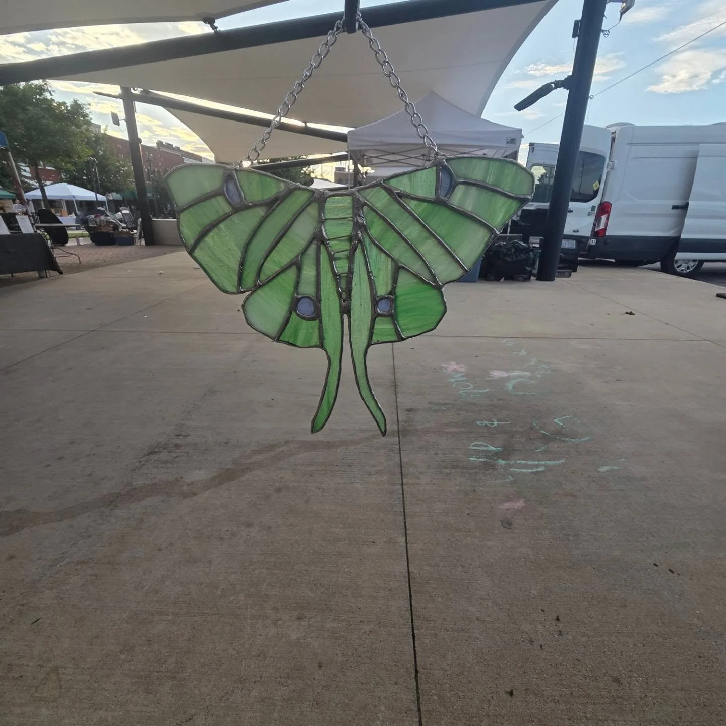 Luna moth and spiderweb i did this week. We'll be @hickoryncfarmersmarket until 1pm

#stainedglass 
#Blacksmith 
#hickorync 
#supportsmallbusiness 
#northcarolina
