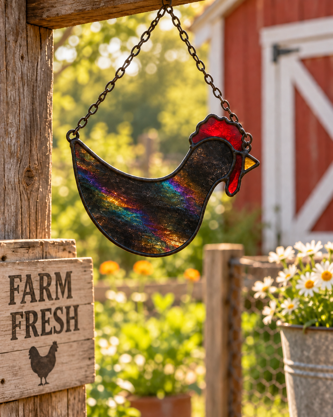 Stained Glass Chicken Suncatcher
