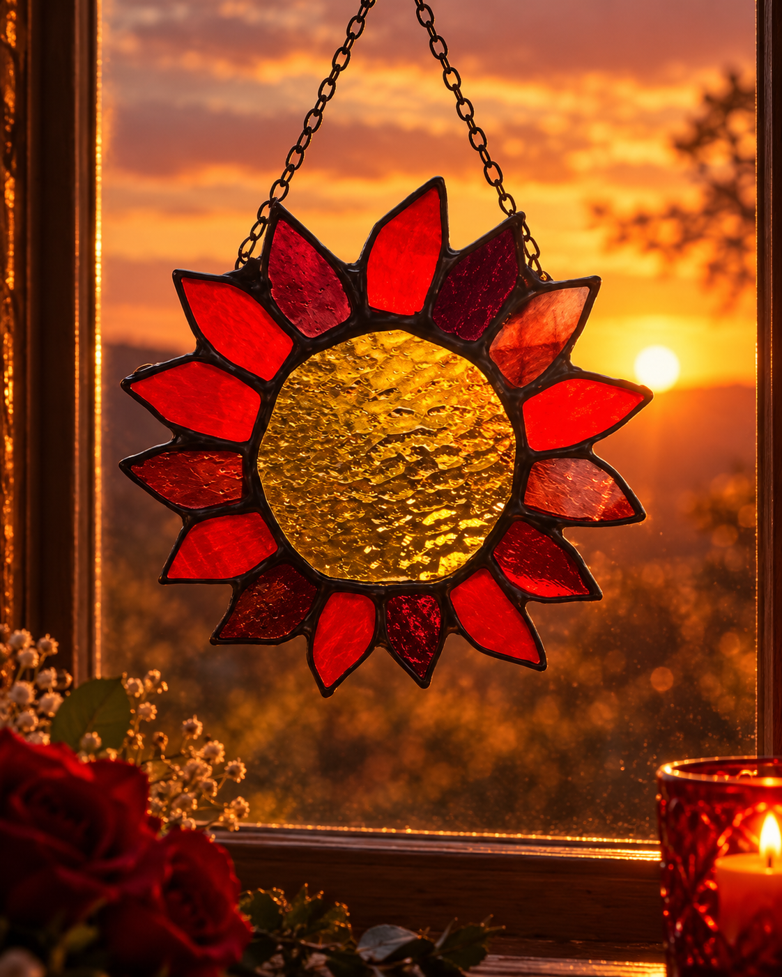 Sunflower Stained Glass Suncatcher