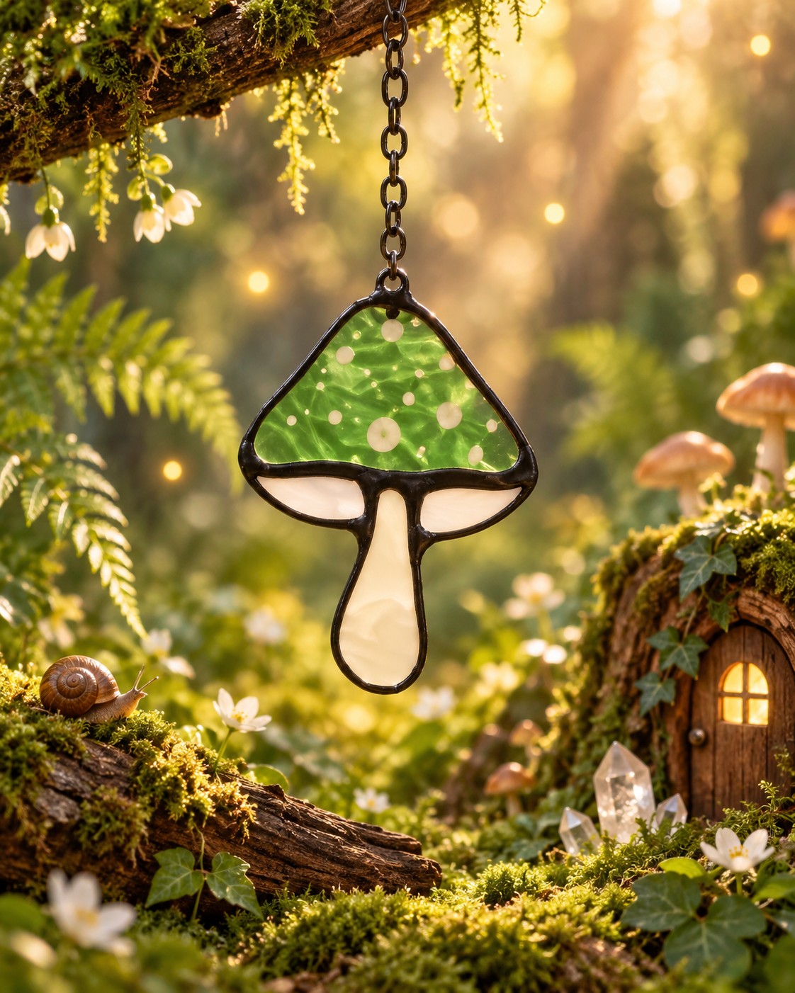 Whimsical Mushroom Stained Glass Suncatcher