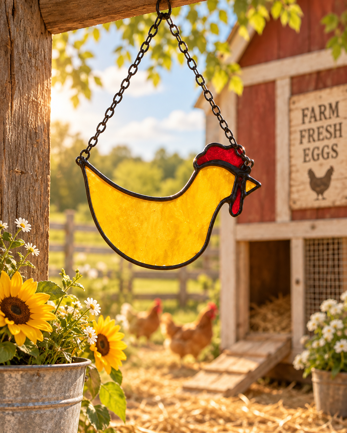 Stained Glass Chicken Suncatcher