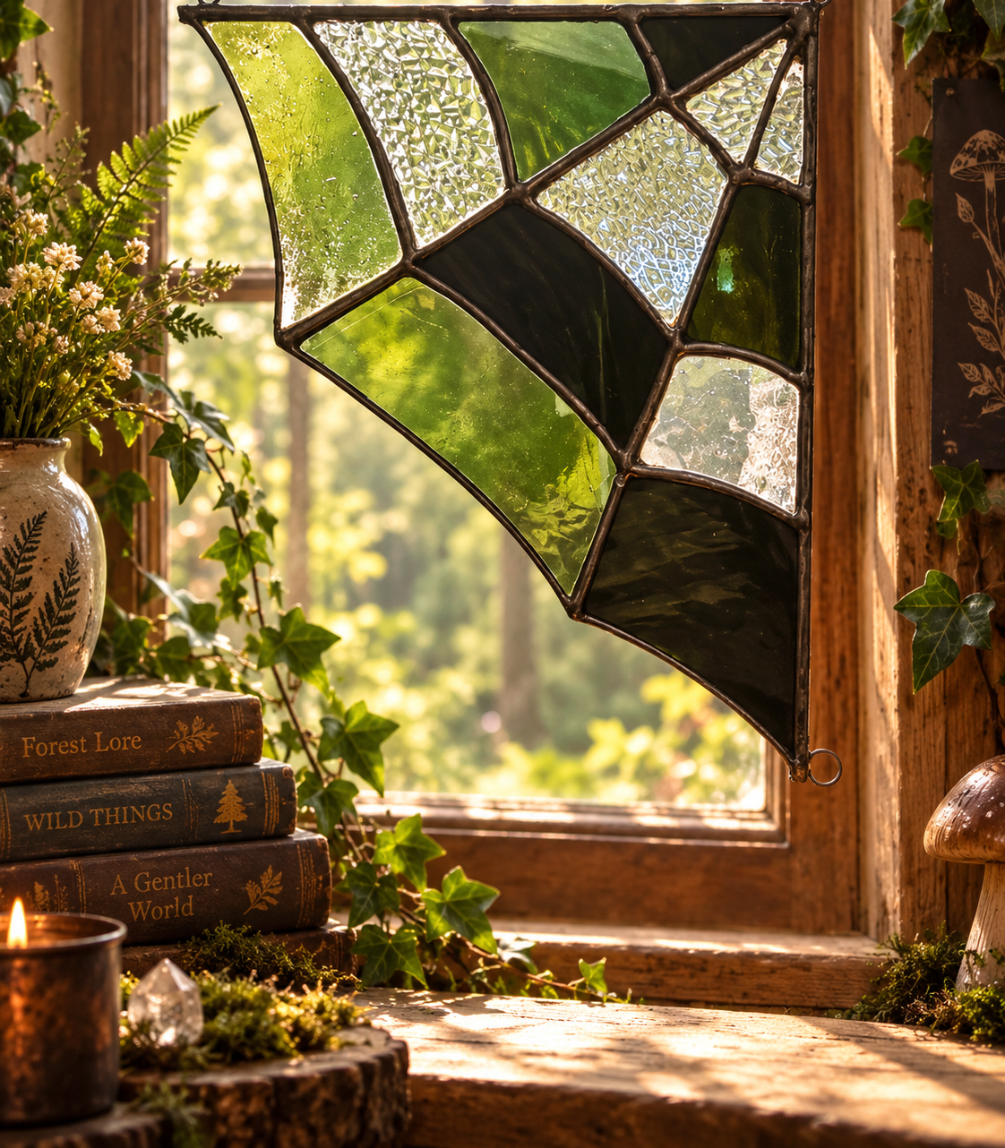 Enchanted Stained Glass Spiderweb Corner