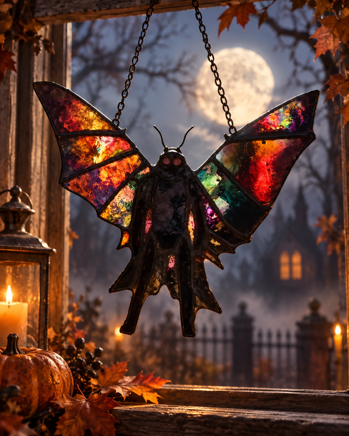 Mothman Cryptid Stained Glass Suncatcher