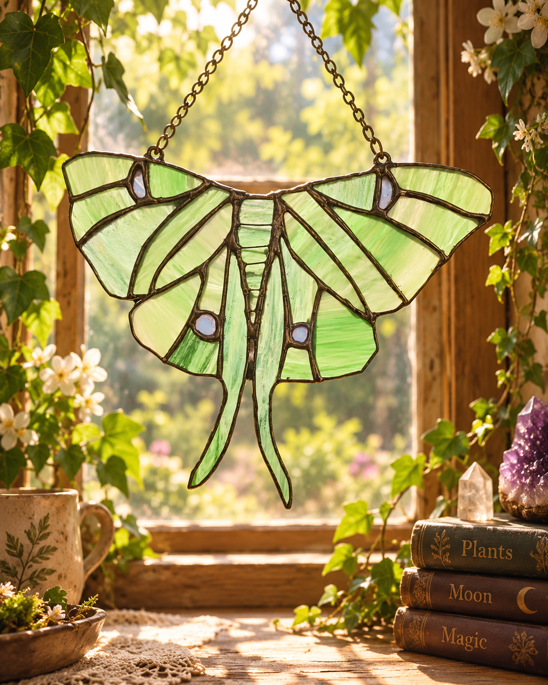 Luna Moth Stained Glass Suncatcher