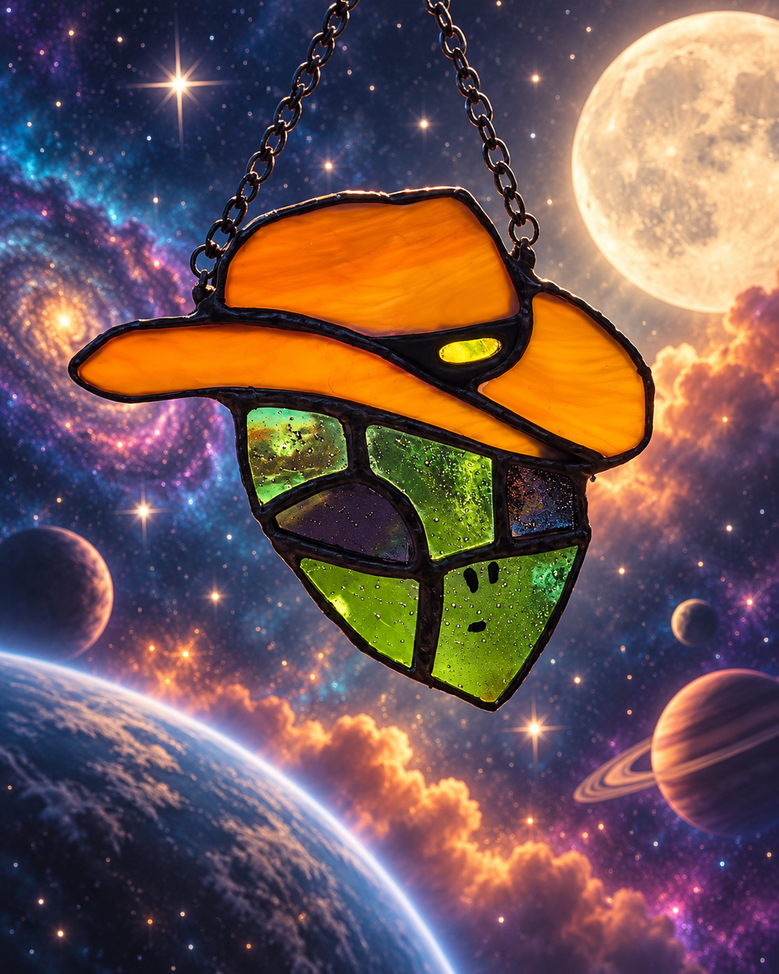 Cowboy Alien Stained Glass Suncatcher