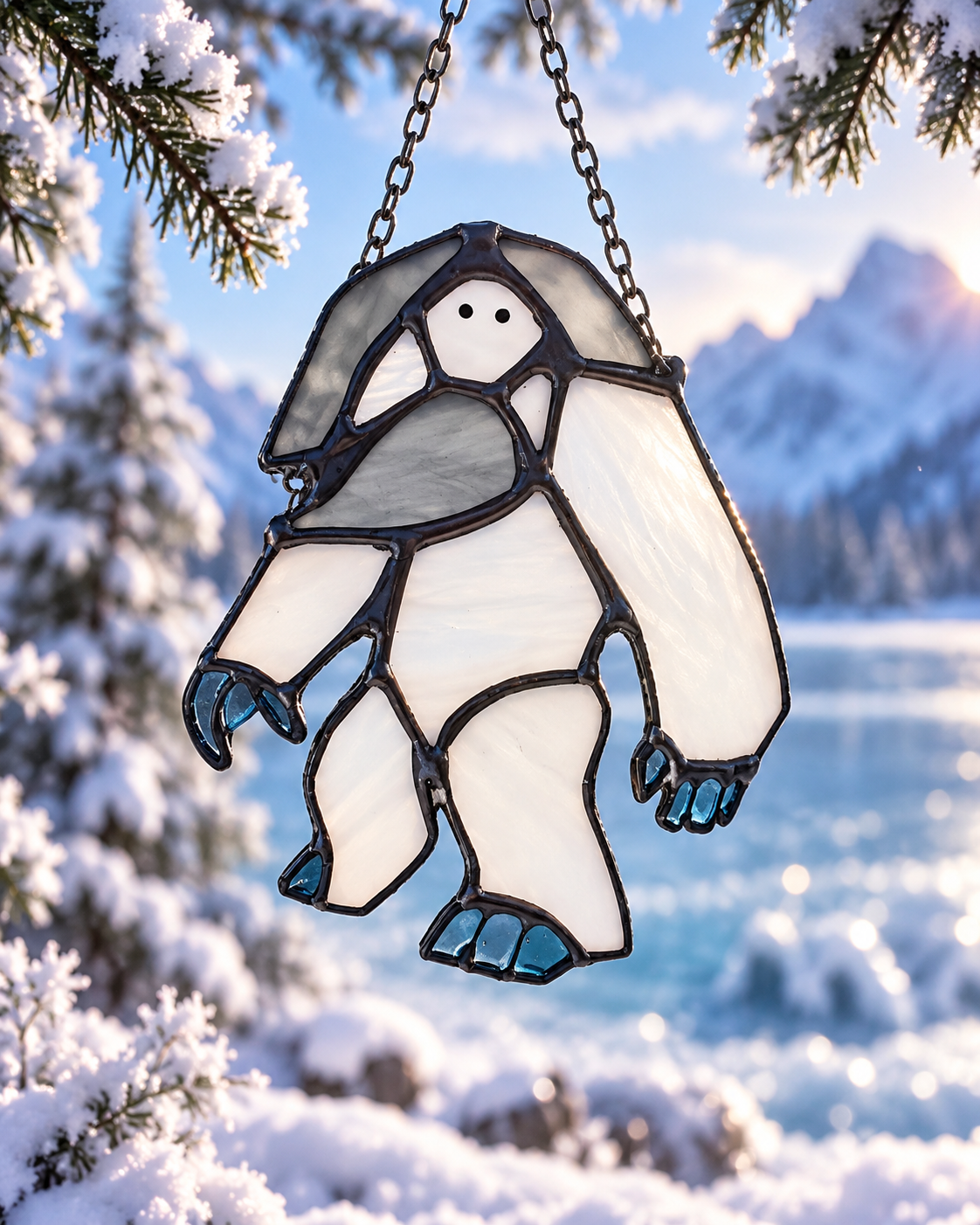 Handcrafted Yeti Stained Glass Suncatcher