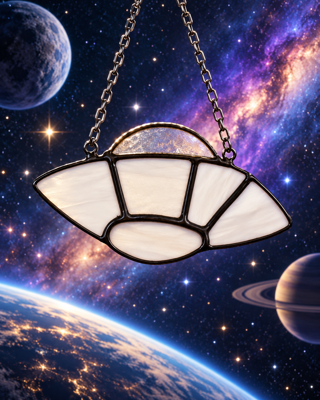 Cosmic UFO Stained Glass Suncatcher
