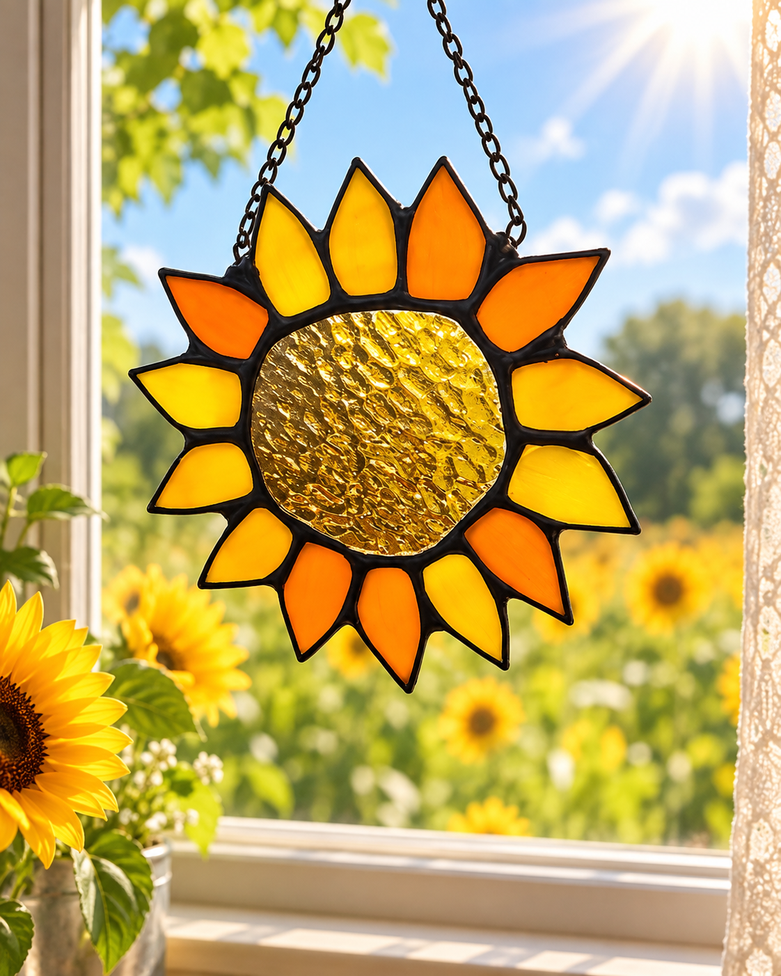Sunflower Stained Glass Suncatcher