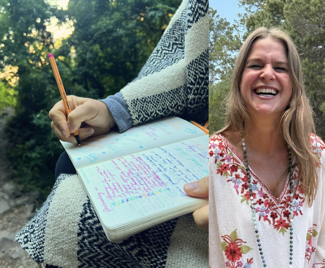 Three people in black outfits sitting on a concrete ledge in front of green foliage.