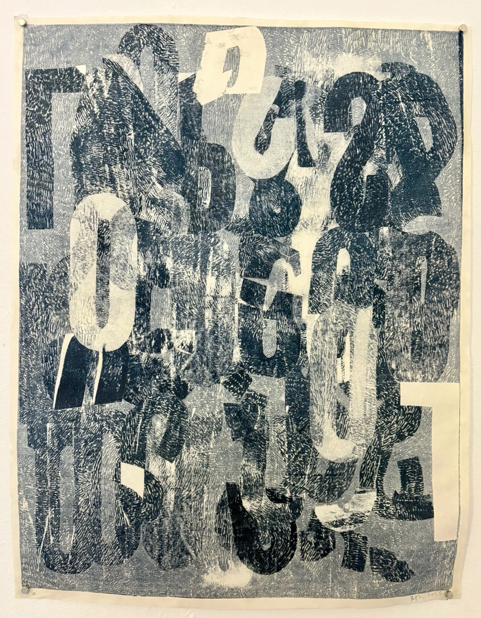 Beka Goedde, “Loops and loops and loops,” # 6, 2025, letterpress and relief ink on Kozo paper, 18