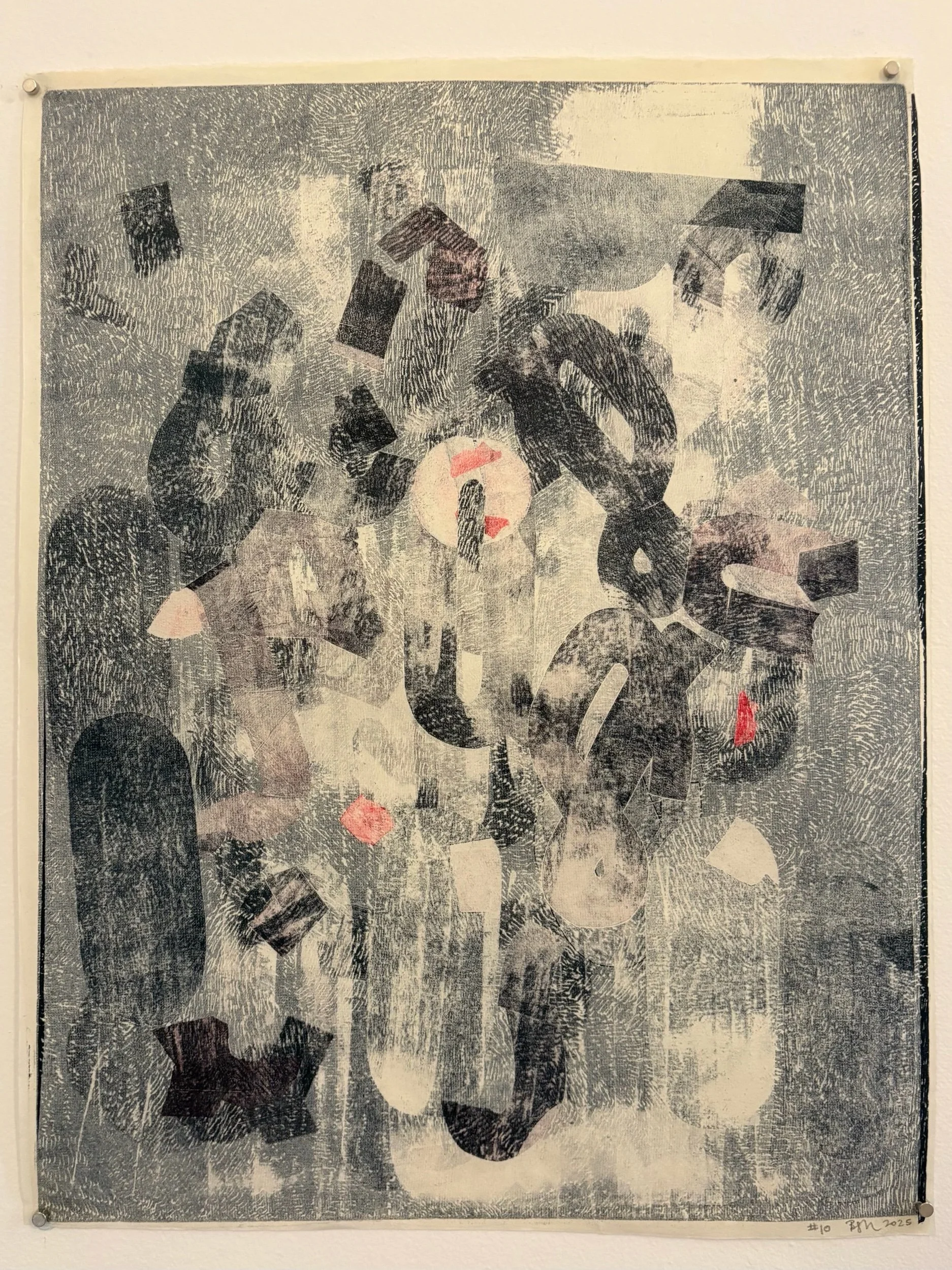 Beka Goedde, “Loops and loops and loops,” #10, 2025, letterpress and relief ink on Kozo paper, 18