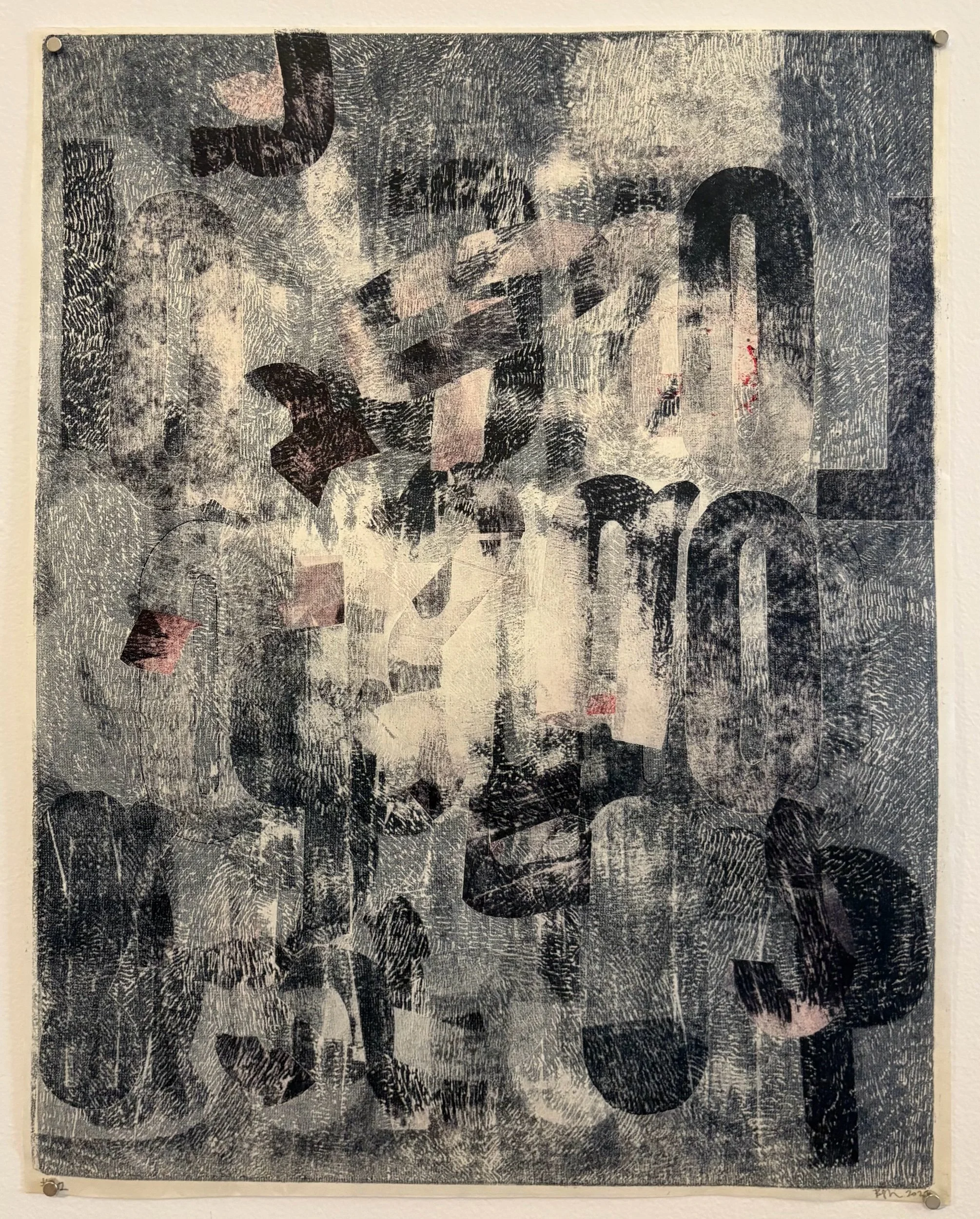 Beka Goedde, “Loops and loops and loops,” # 12, 2025, letterpress and relief ink on Kozo paper, 18