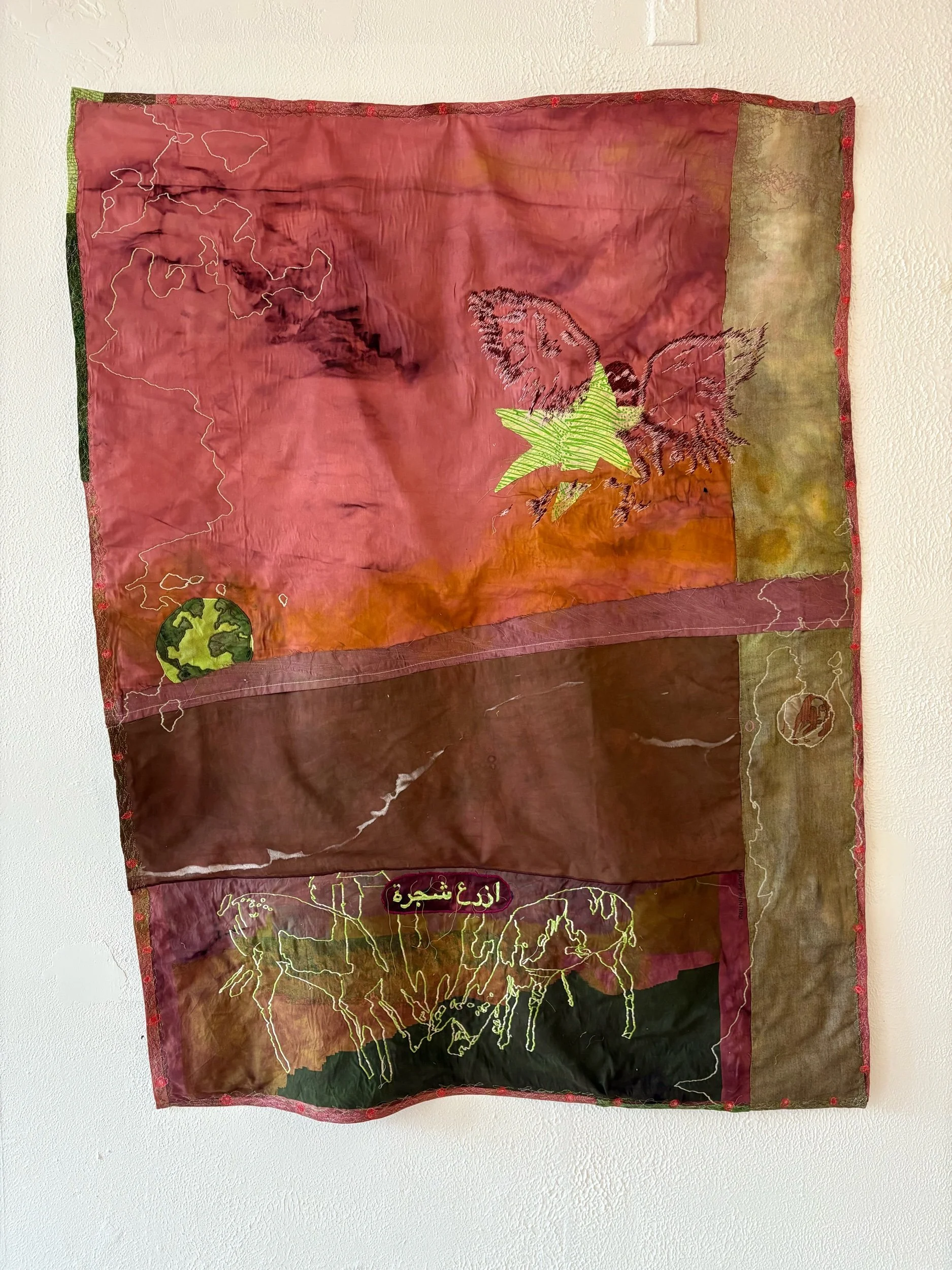 John Desousa, Plant a Tree, Cottons, Polyester Threads, Embroidery Floss, Dye, 47x 62