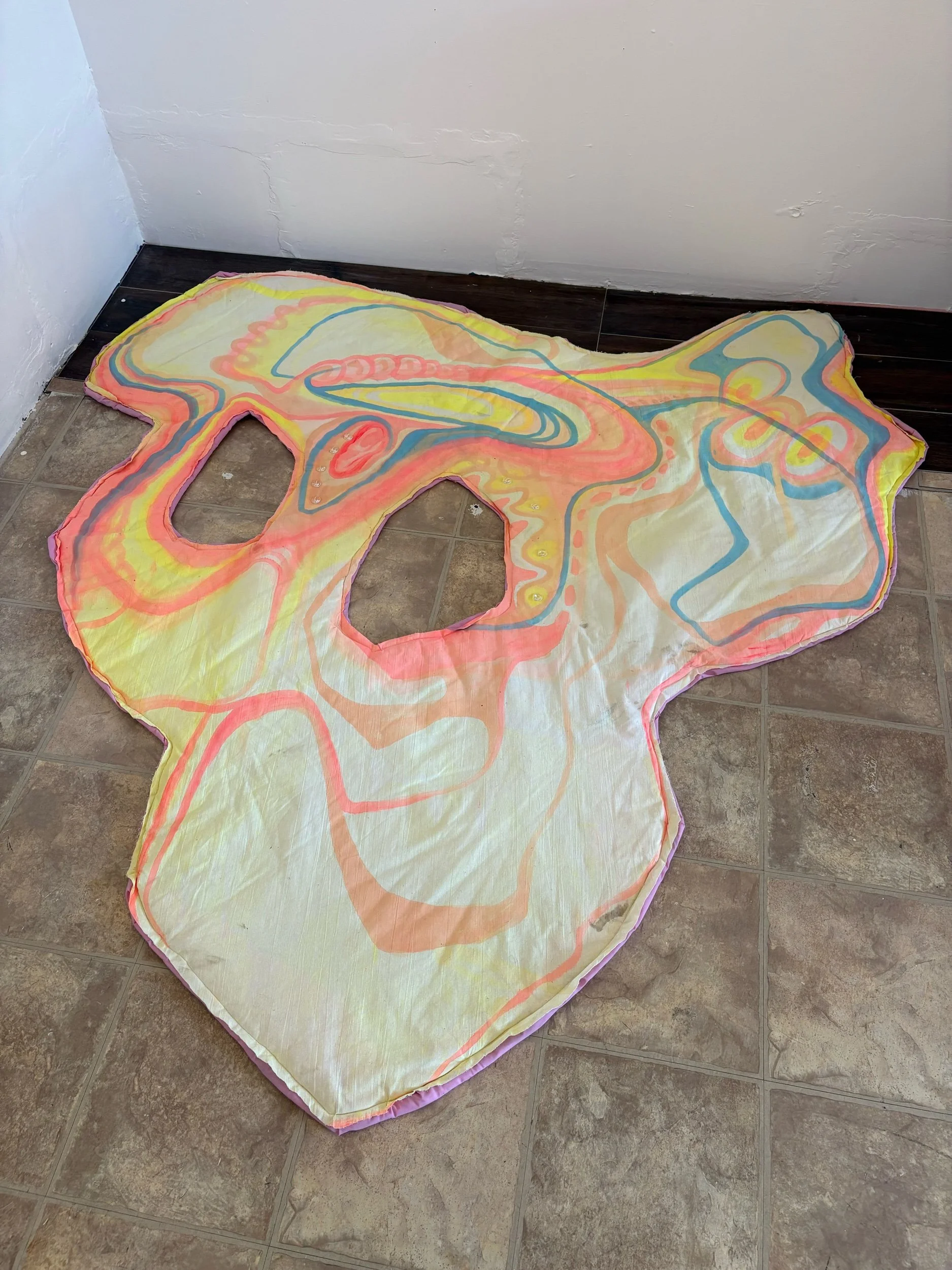 Pam Poquette, Refractions, Acrylic Ink, Flashe Paint and Acrylic Beads on Stuffed Fabric, 74x 80