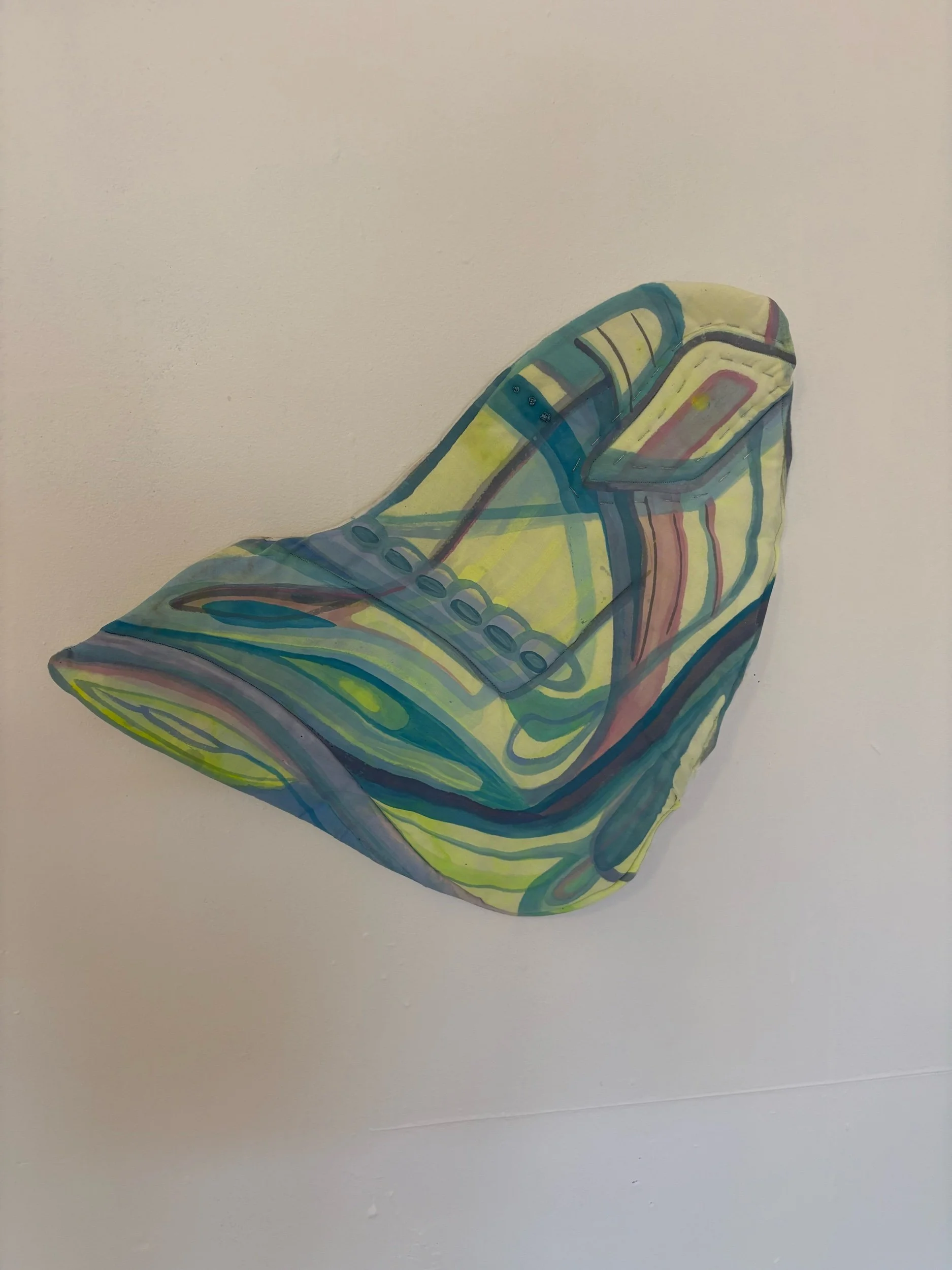 Pam Poquette, Annuals, Acrylic ink and Flashe Paint on Stuffed Fabric, 18 x 20”