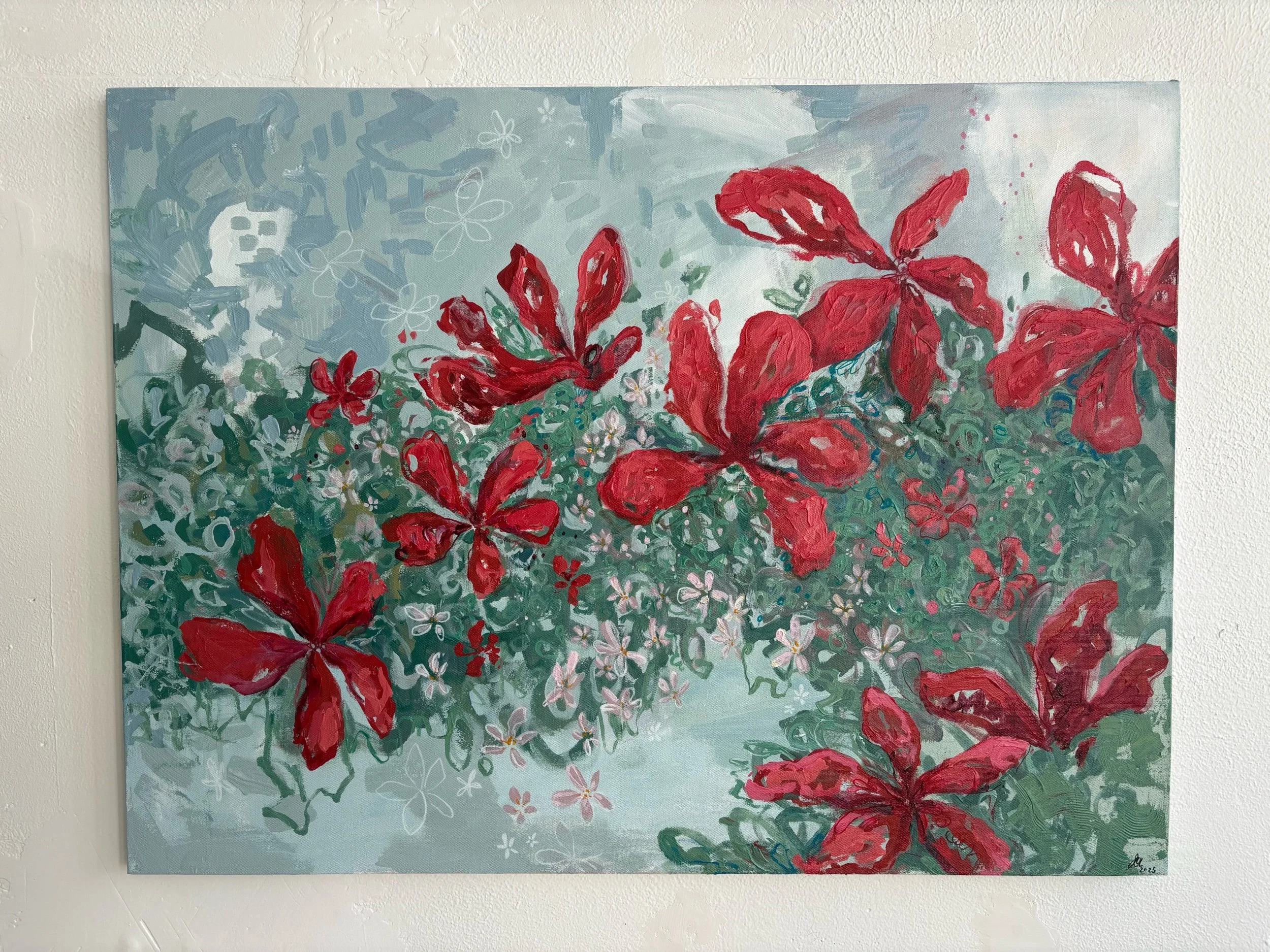Jess O’Connor, Summer Garland, Acrylic on Canvas, 30 x 40”, 2025