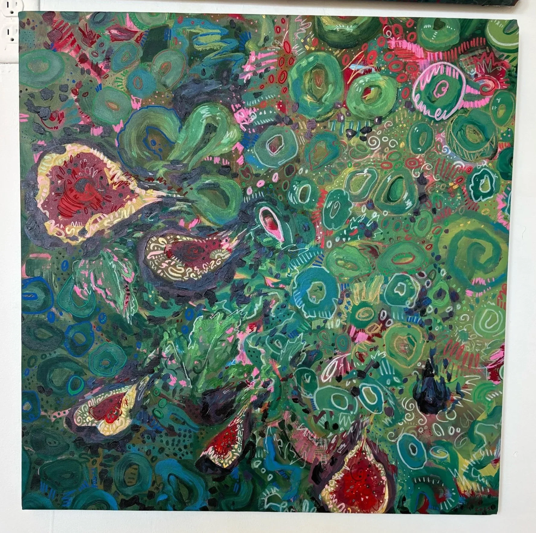 Jess O'Connor, “Figs”, Acrylic and Oil on Canvas, 28 ¼ x 28 ¼ “, 2026