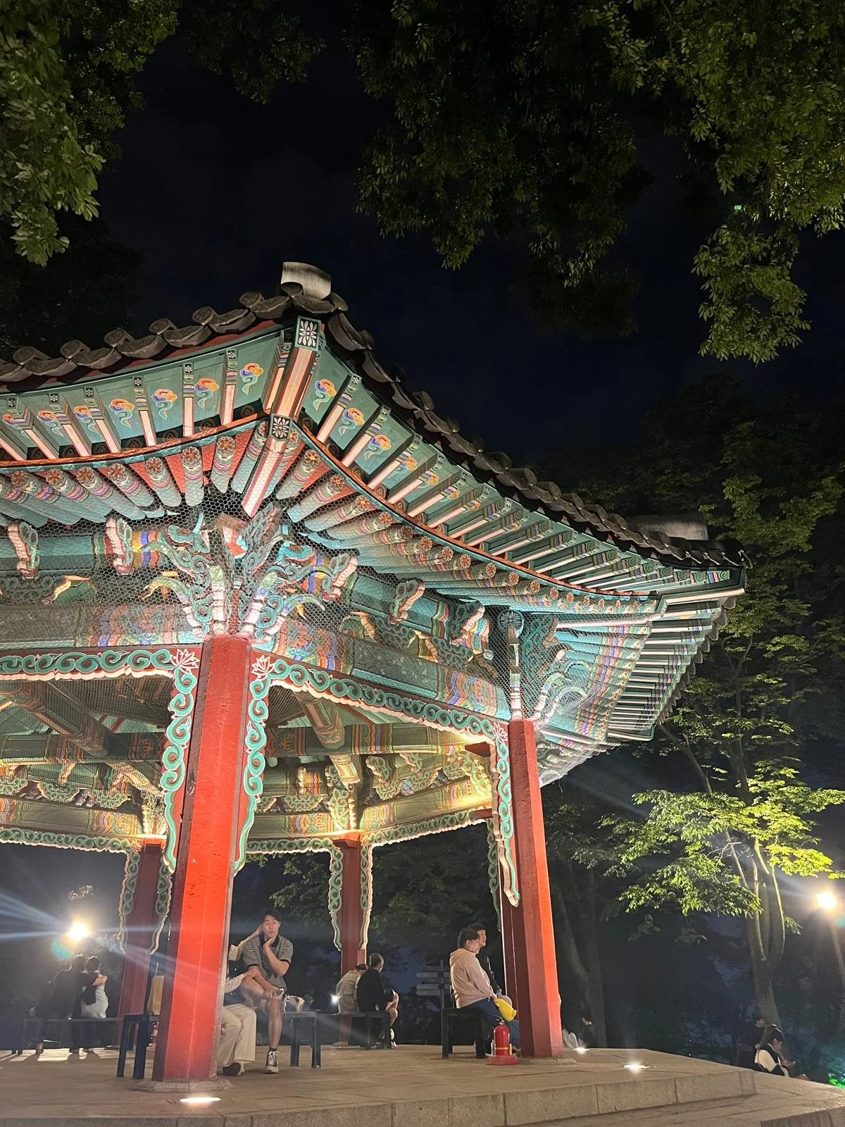 Relaxing and chilling in Namsan park at night near the world famous Nseoul tower with amazing views and lookout points,  Seoul, South Korea