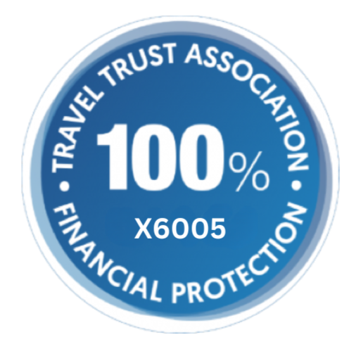 Travel license Logo round, blue background showing 100% finical protection