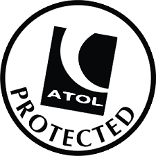 ATOL protected, black circular logo. Travel Licence