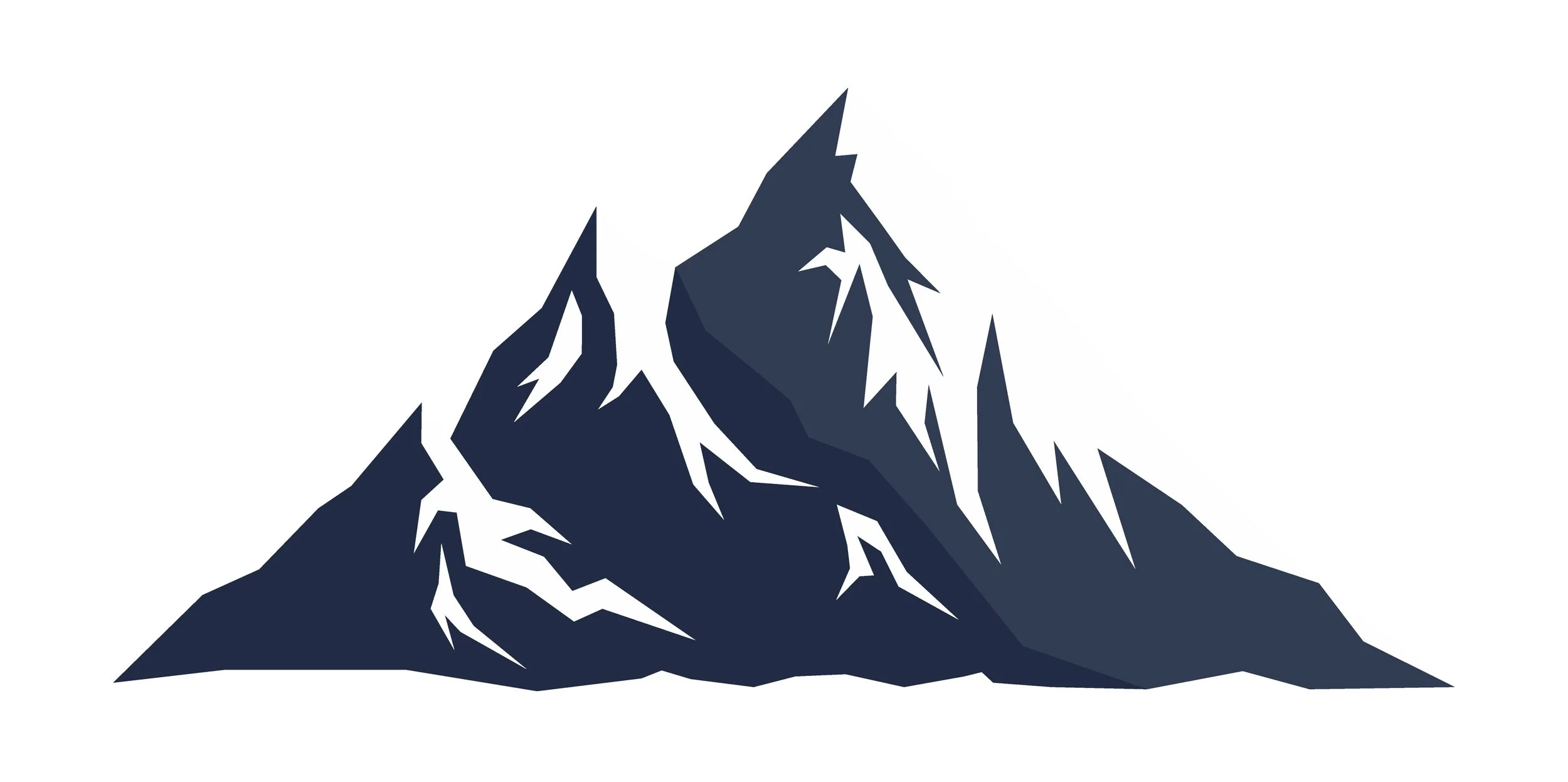 Illustration of a mountain with dark blue and white snow-capped peaks.