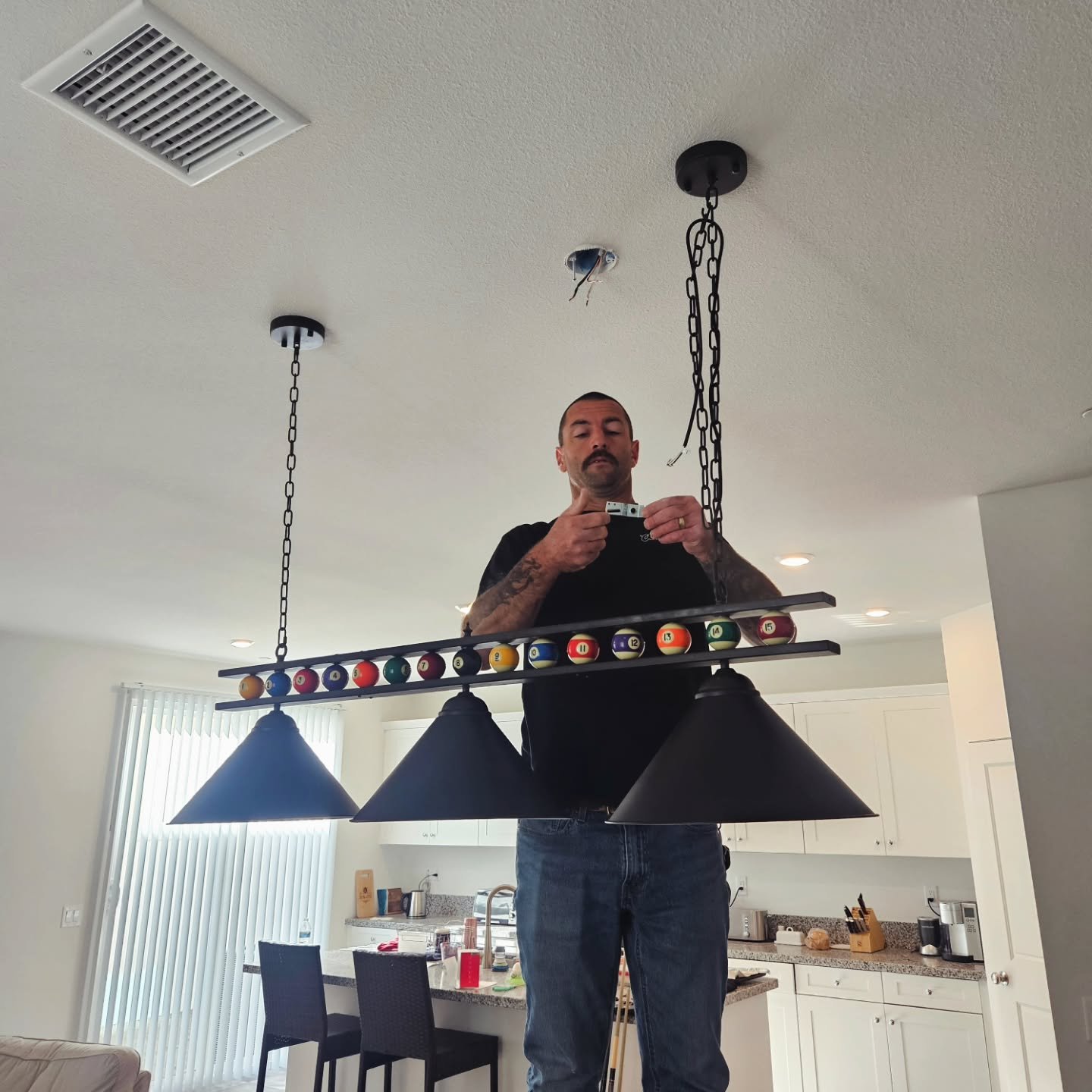 One of our owners, Robert, finishing up a light for a pool table today. Call us for any and all of your electrical needs today! Visit burnschapmanelectric.com for more details.
.
.
.
.
#electricians #electrical #ev #electriccar #evcharger #lighting #