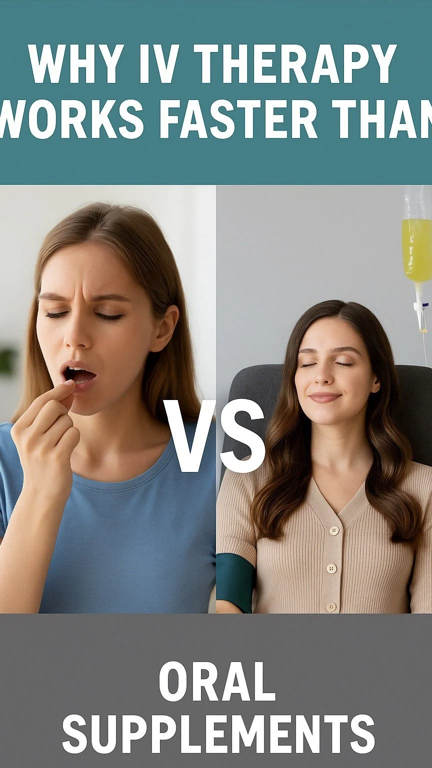 Still popping daily vitamins and wondering why you’re not feeling any different?
Let’s break it down:
Oral vitamins must pass through your digestive system — which means only 30–50% of those nutrients actually get absorbed.