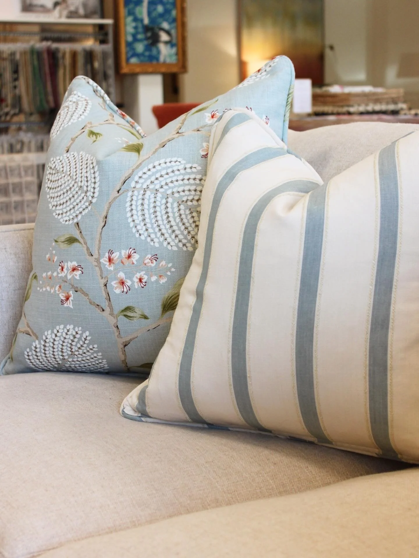 One of our latest pillow creations 😍 

Custom pillows? Oh yes, we do that! Just stop by the store, choose your favorite fabric and we&rsquo;ll handle the rest!