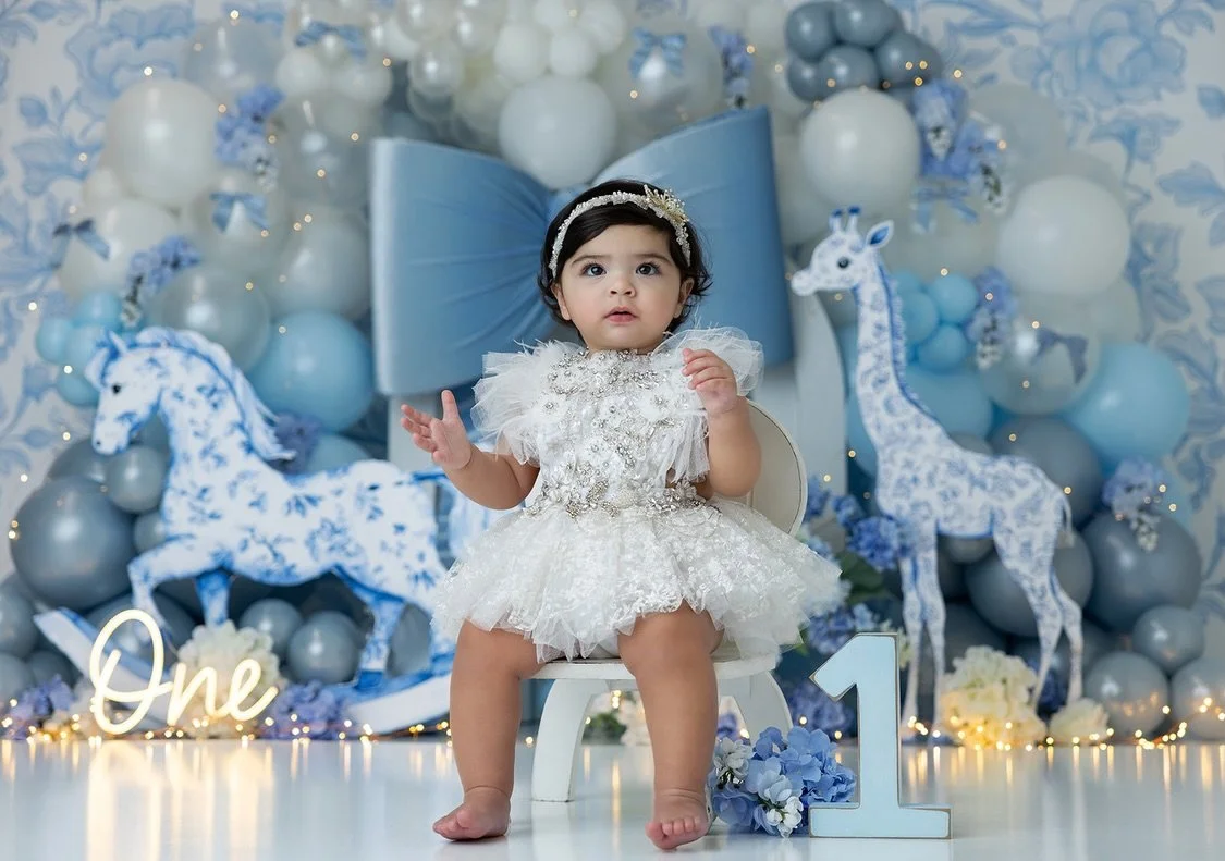 Adorable girl in blue Nursery toile 🩵🤍
