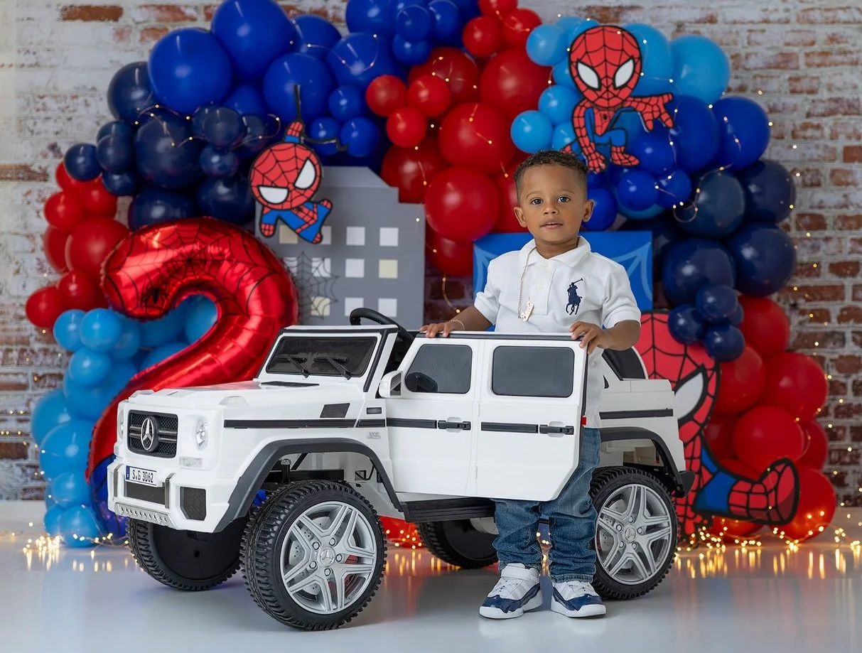 Two years old and already our little hero 🕷️💙 Kid&rsquo;s Birthday session are the funniest 🤣. Spots available, DM for info.