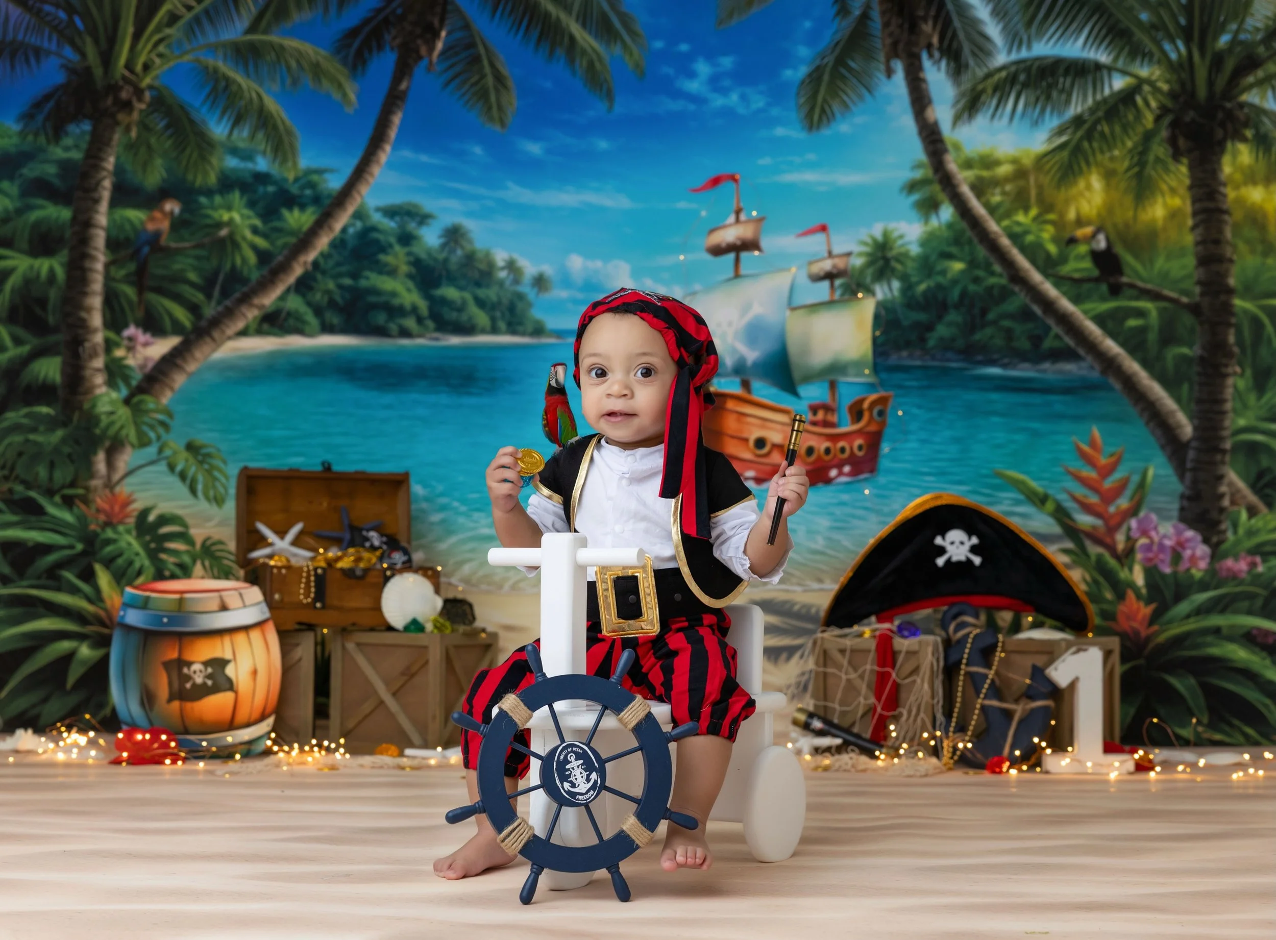 Evan is ONE little captain! 🏴&zwj;☠️⚓🏝️
A magical pirate adventure for this handsome birthday boy &mdash; full of smiles and Cake Smash memories to treasure.

Limited spots available. Book your custom birthday session with ample time! 🎂✨