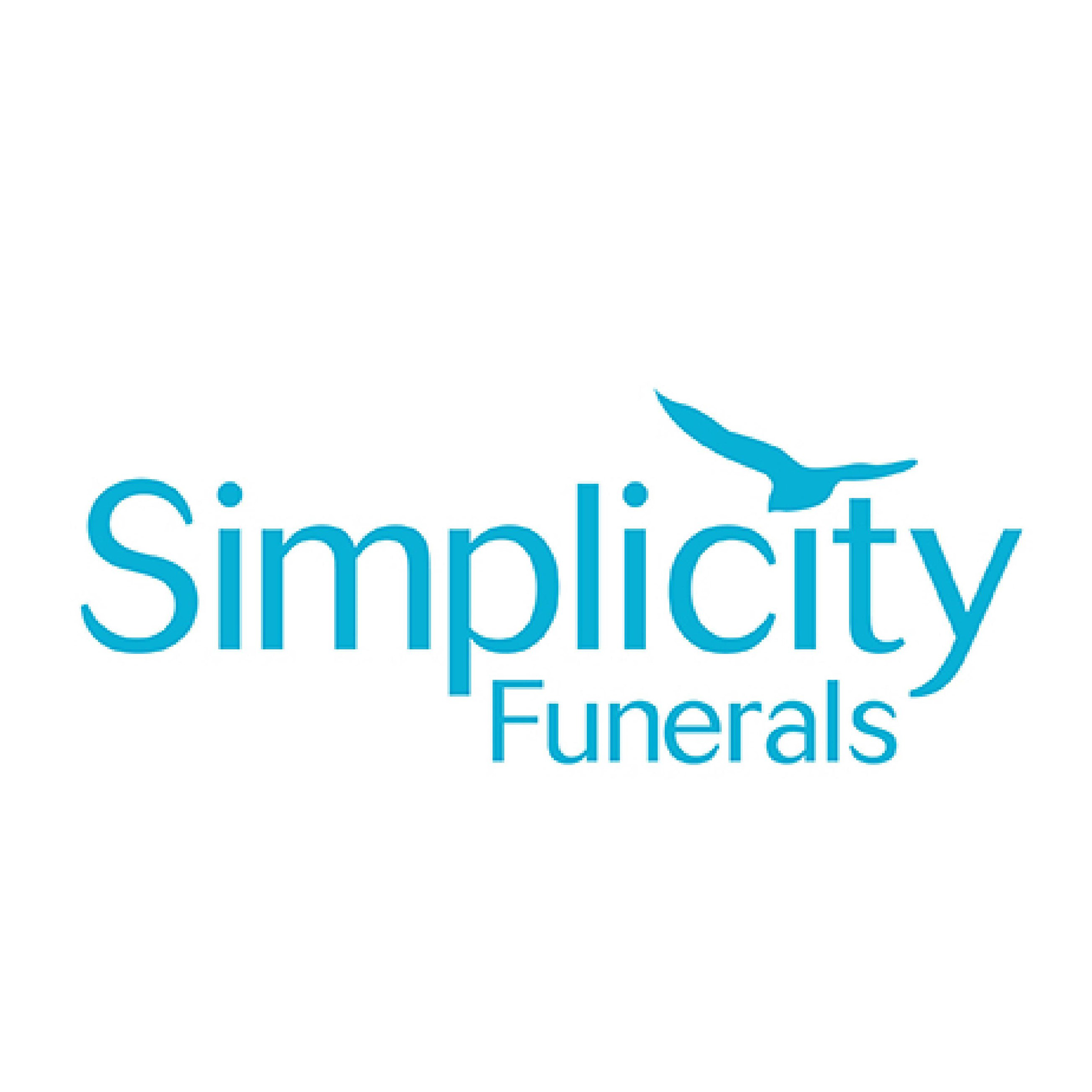 Simplicity funeral home logo with a blue bird flying above the text.