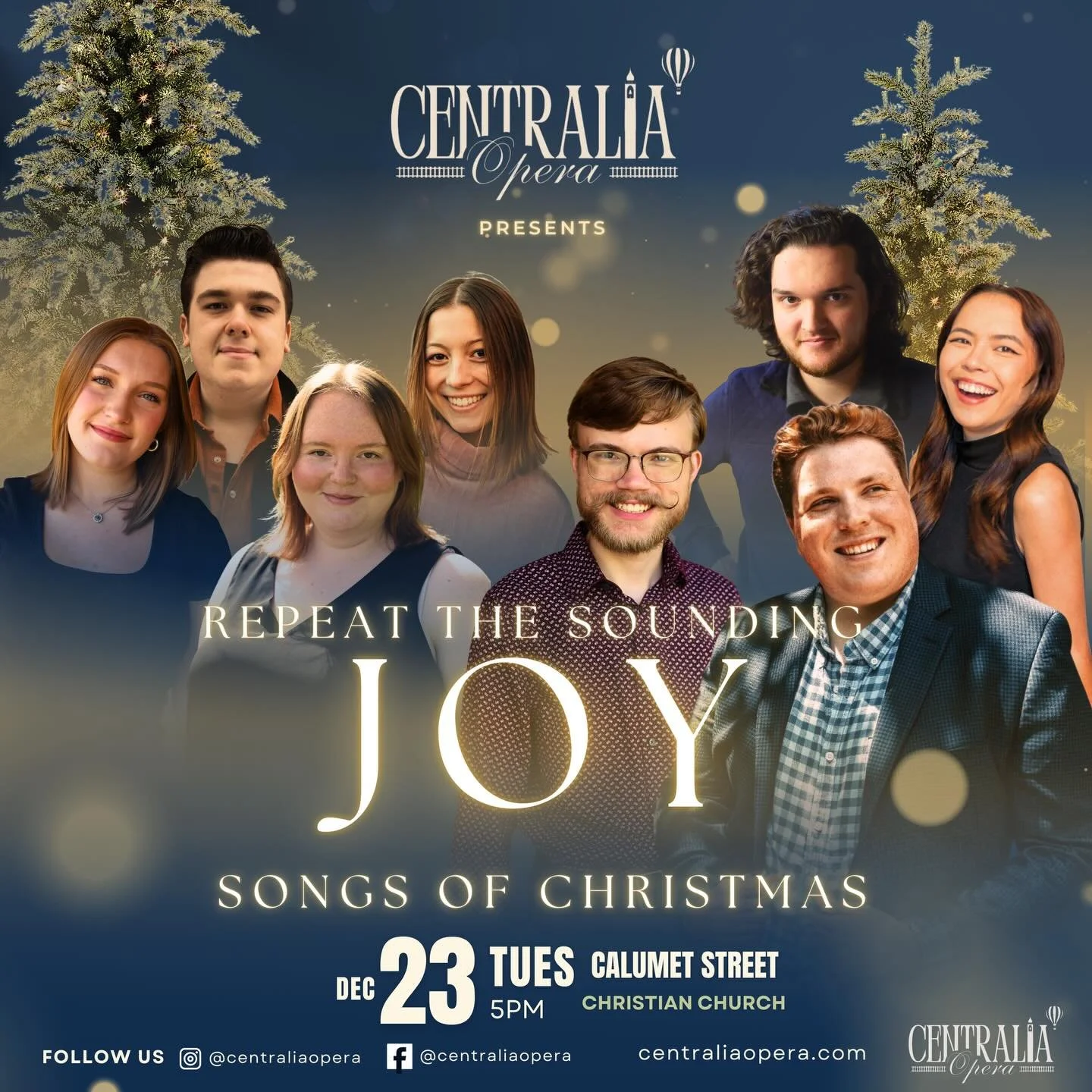 Celebrate Christmas with the Centralia Opera, December 23rd at 5:00 at Calumet Street Christian Church. Hear beloved Christmas classics, operatic arias, and other silly songs.  No tickets necessary, but donations are greatly encouraged. 

Sopranos, C