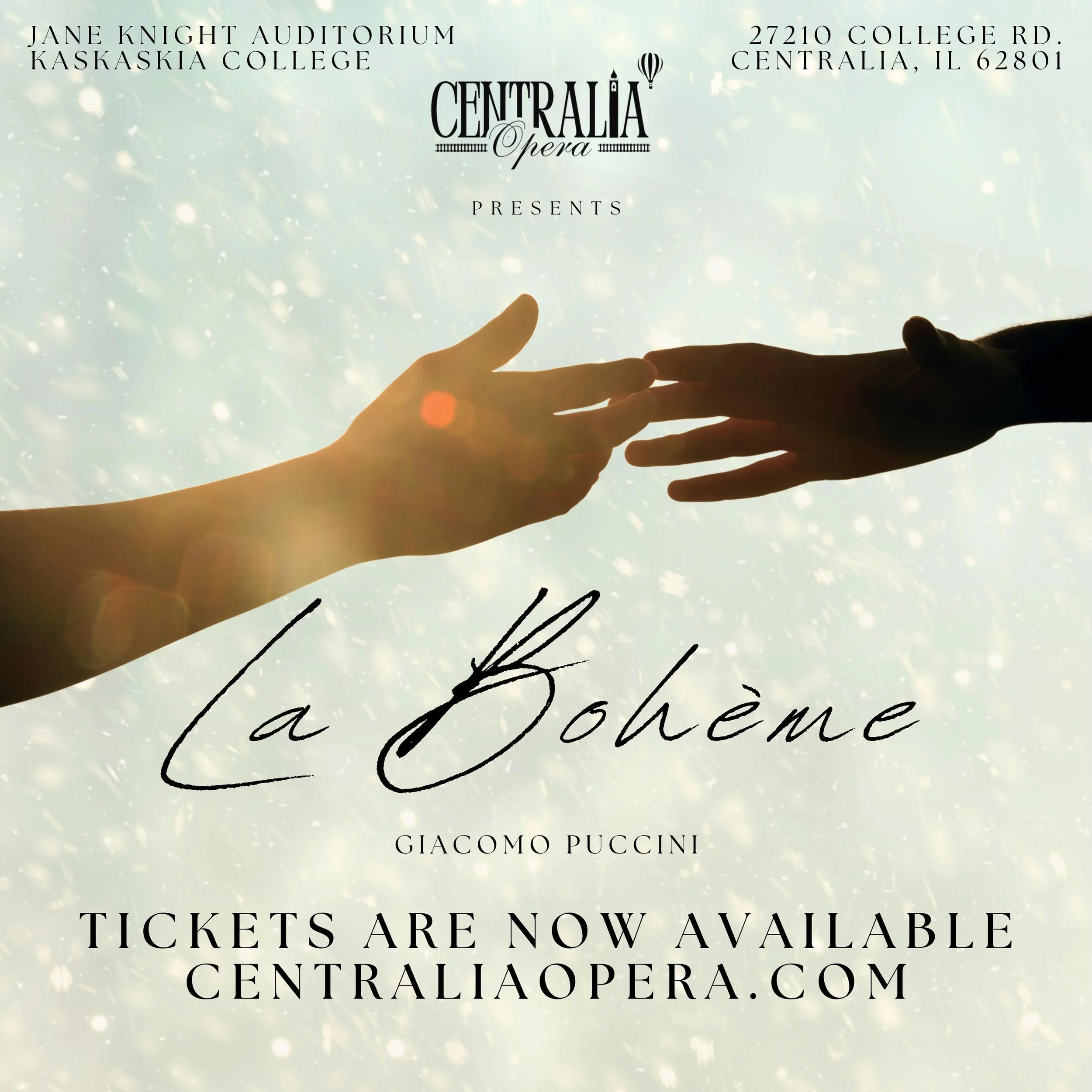 🎭 TICKETS ARE NOW AVAILABLE! 🎭
Centralia Opera presents Giacomo Puccini&rsquo;s La Boh&egrave;me, one of the most beloved operas ever written, performed right here in Centralia. Love. Loss. Laughter. Melodies that will last forever.
Don&rsquo;t mis