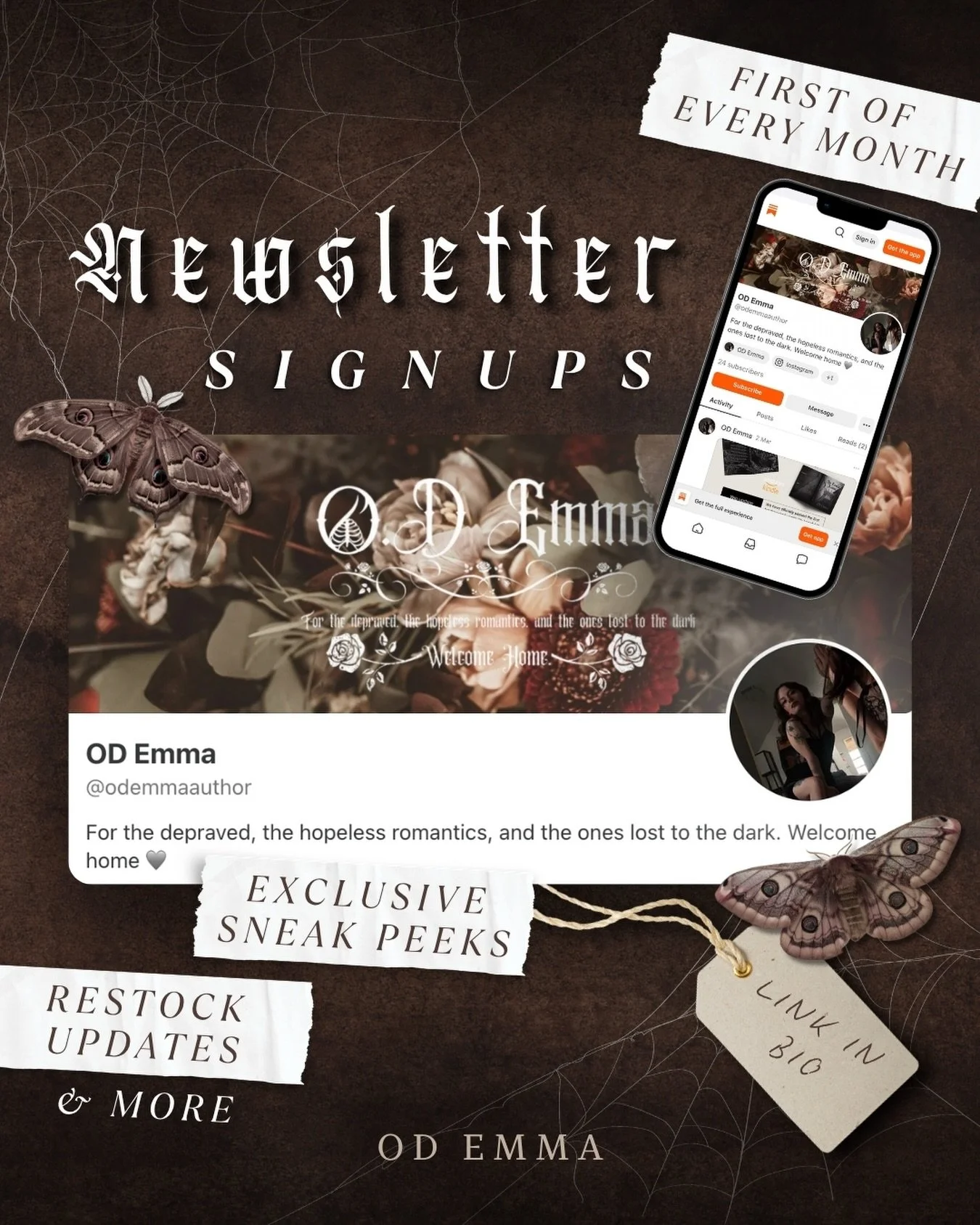 𝔑𝔢𝔴𝔰𝔩𝔢𝔱𝔱𝔢𝔯 𝔰𝔦𝔤𝔫𝔲𝔭𝔰
🤍
The easiest way to stay up to date with work in progresses, store restocks, and extra announcements!
&bull;
You can sign up by clicking on my newsletter in my 🔗🌳! 
&bull;
The newsletter only goes out once a mo