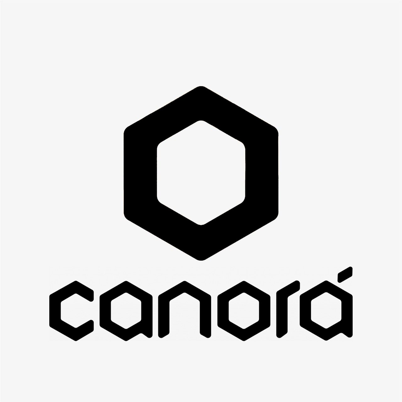 A black and white logo with a hexagon outline above the word 'canón' written in a stylized, hexagonal font.