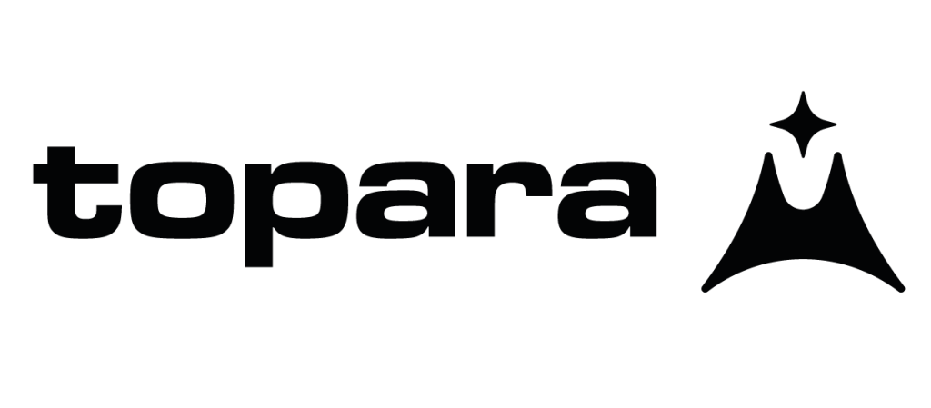 Logotype of Topara, featuring the brand name in black lowercase letters with a stylized star icon to the right.