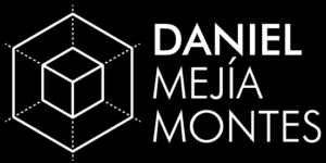 Logo with a cube inside a hexagon and the text 'DANIEL MEJÍA MONTES' on a black background.