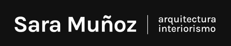 Text displaying 'Sara Muñoz | arquitectura interiorismo' in white on a black background.