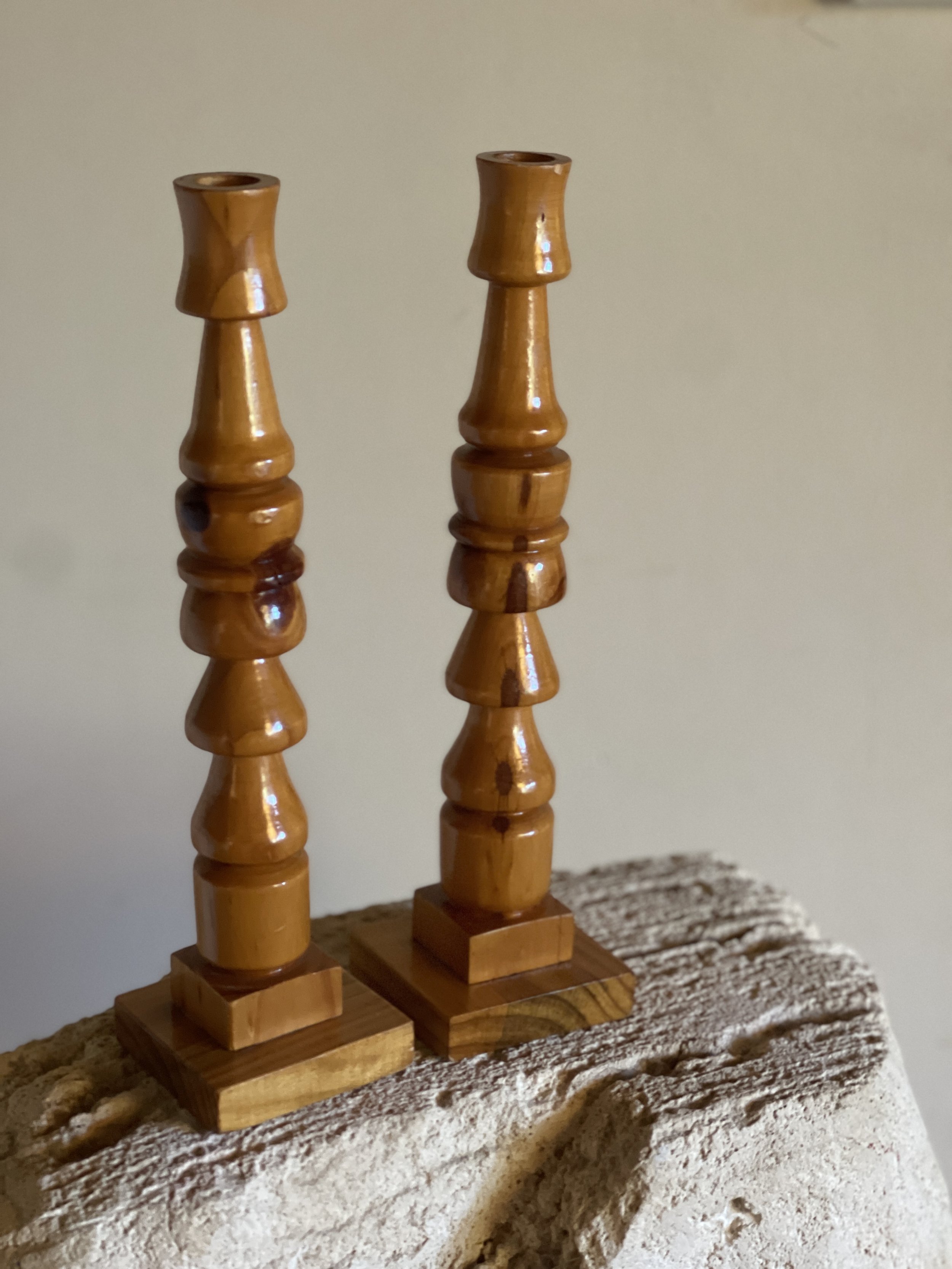 hand turned timber candle holders