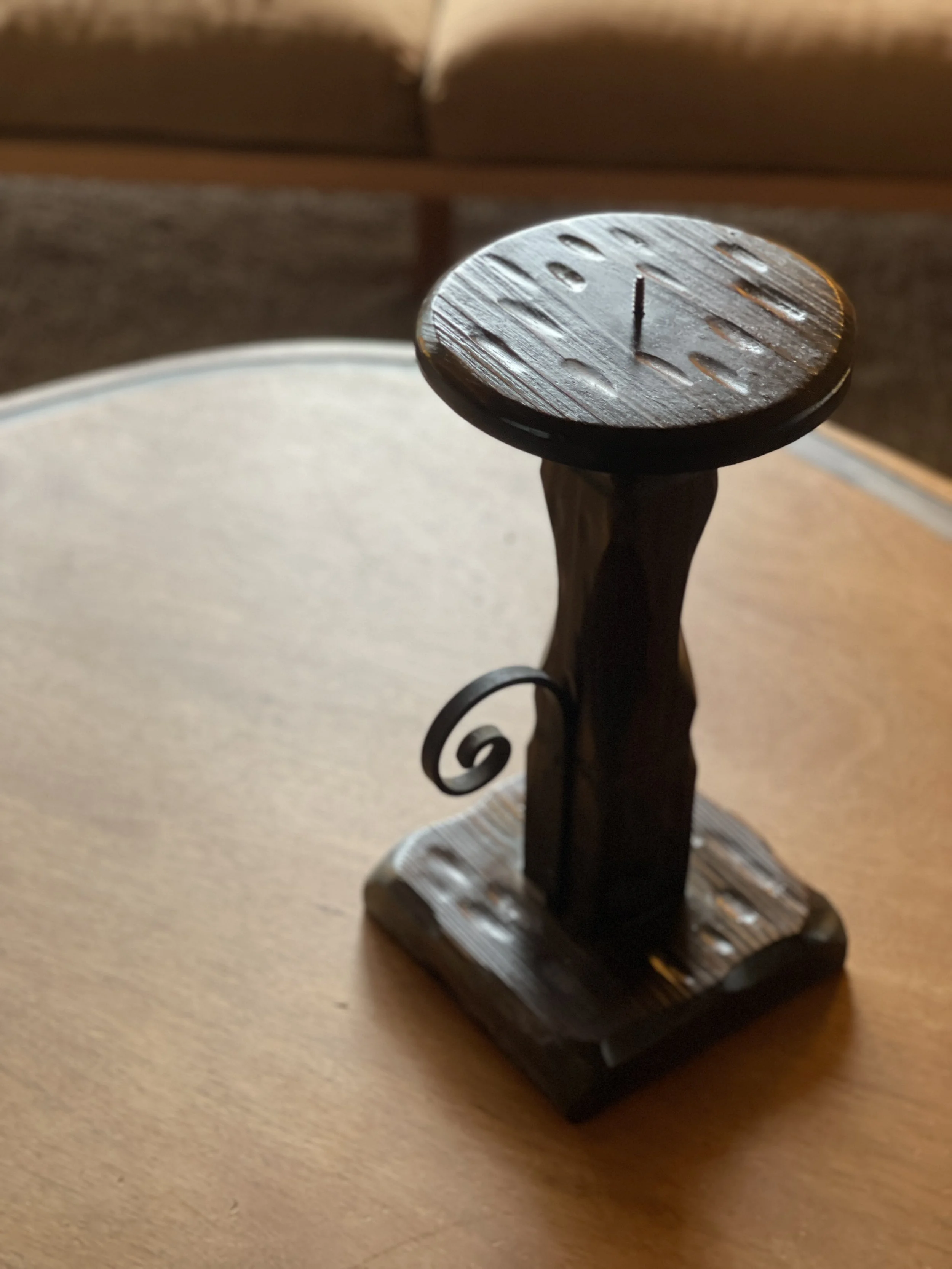 1970's brutalist timber candle holder