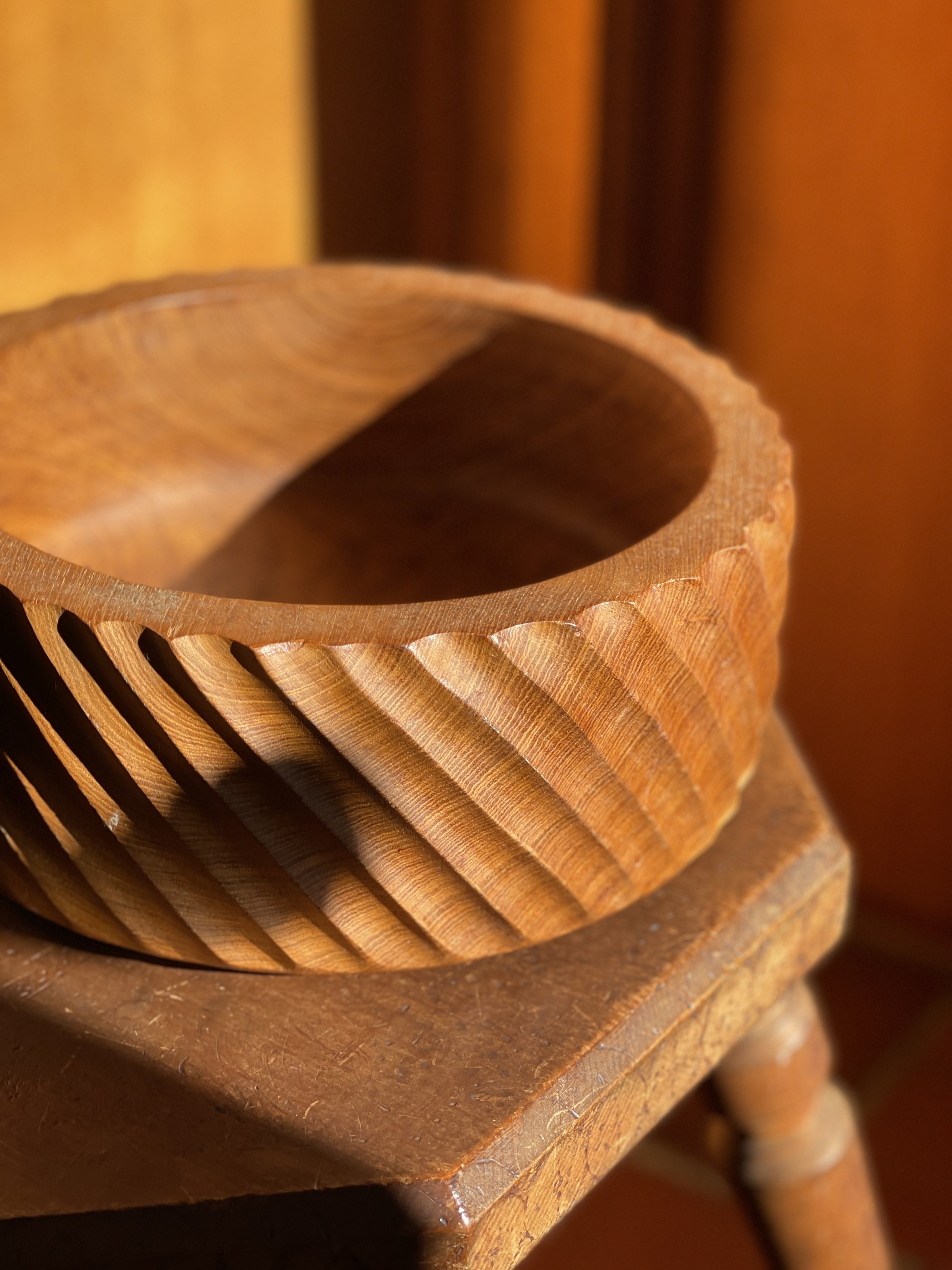 carved timber serving bowl