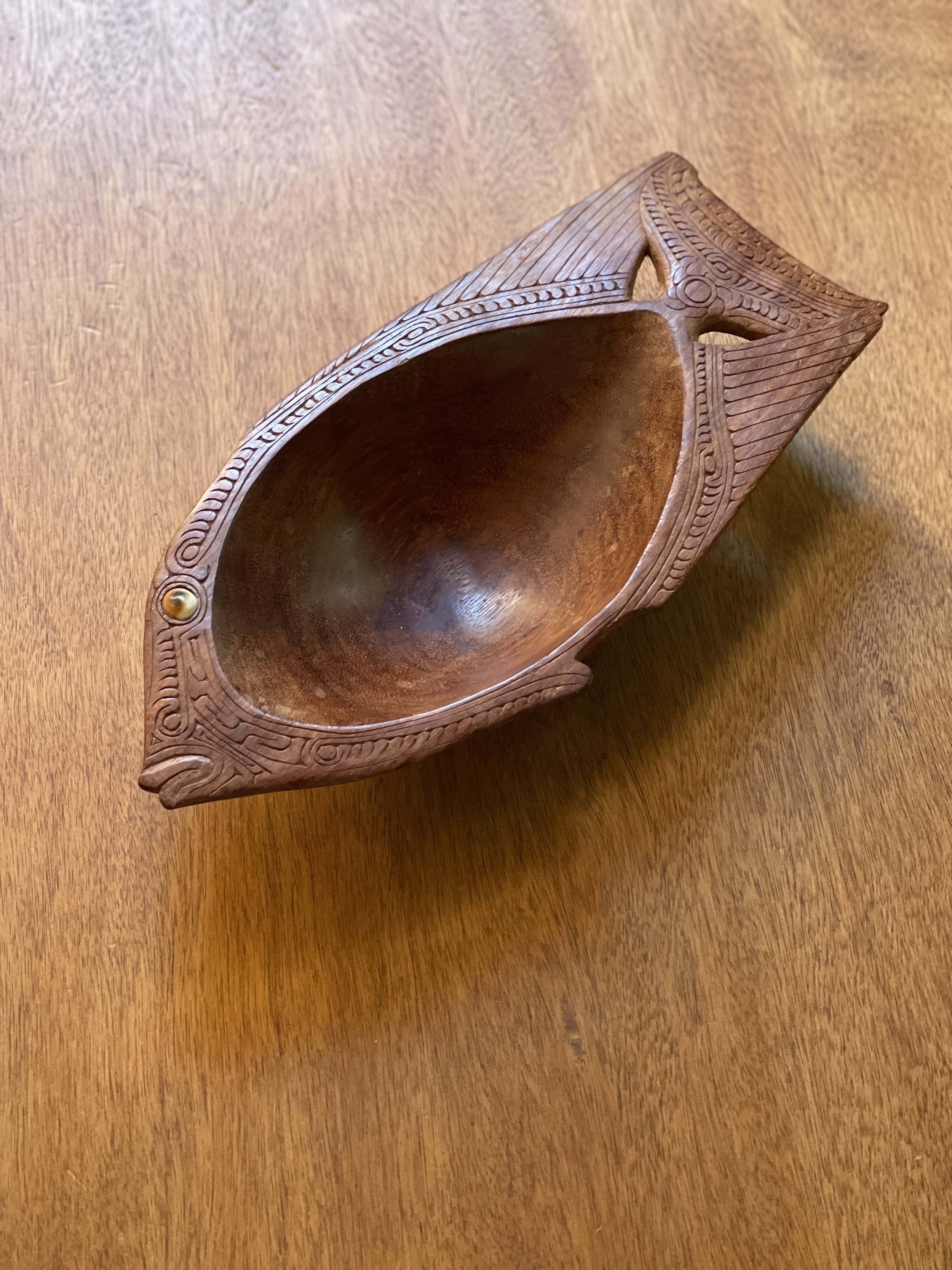 carved timber fish dish